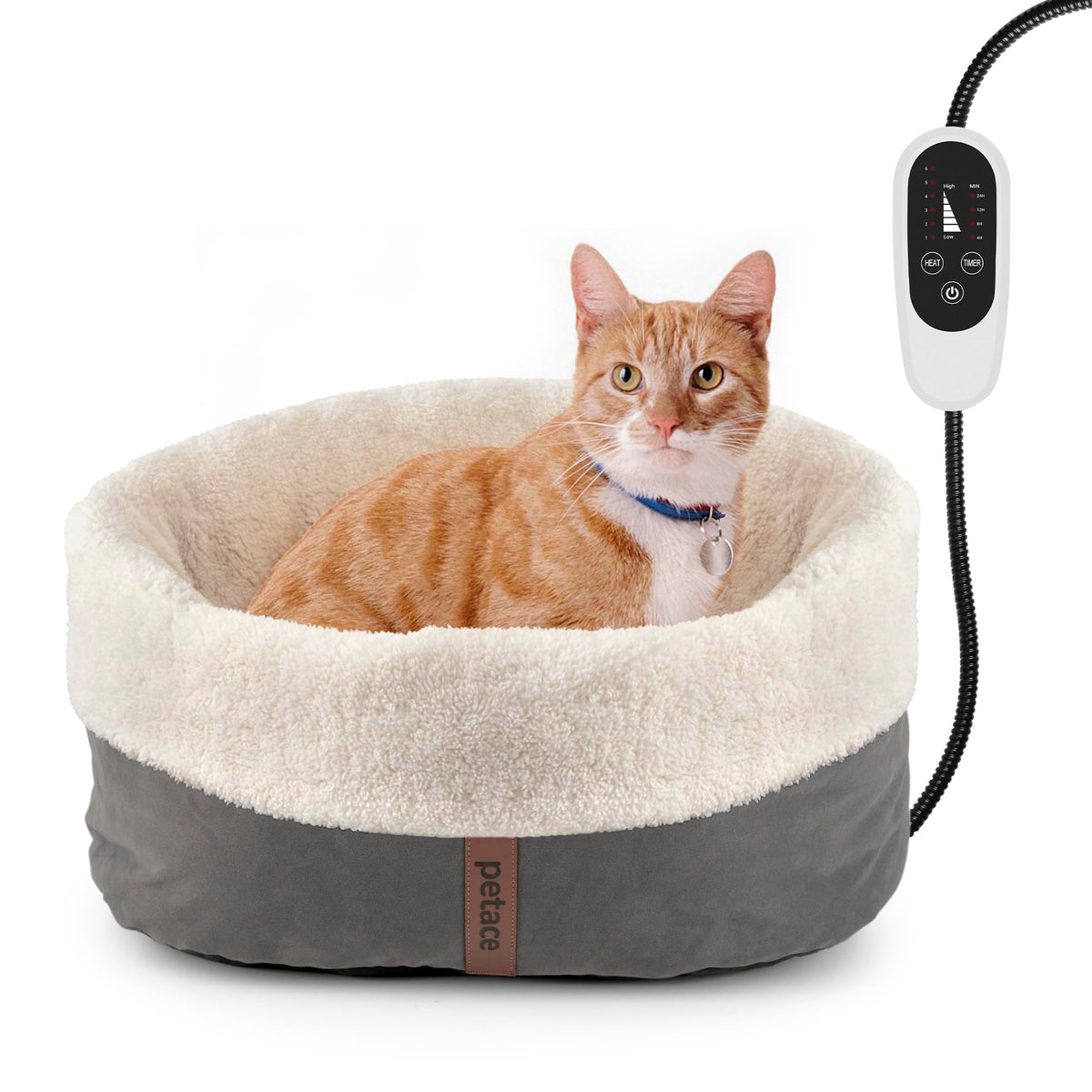 Petace Heated Cat Bed With Auto Shut Off Timer, 17.7'' X 13.7'' Adjustable Temperature Indoor Pet Heating Cushion Bed For Kitten