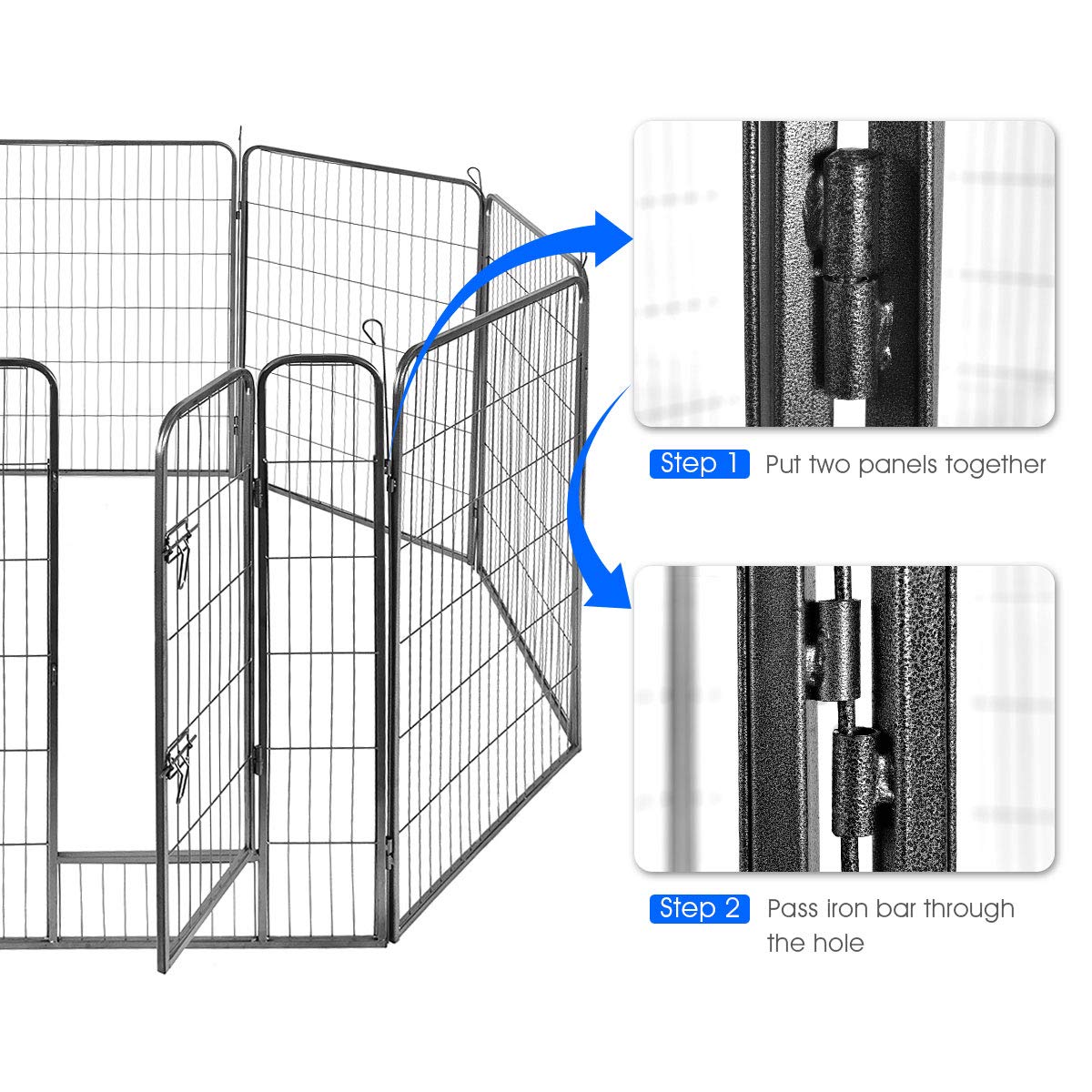 Giantex 48" Metal Dog Fence with Door, 8 Panels Portable Playpen for Large Dogs, Black