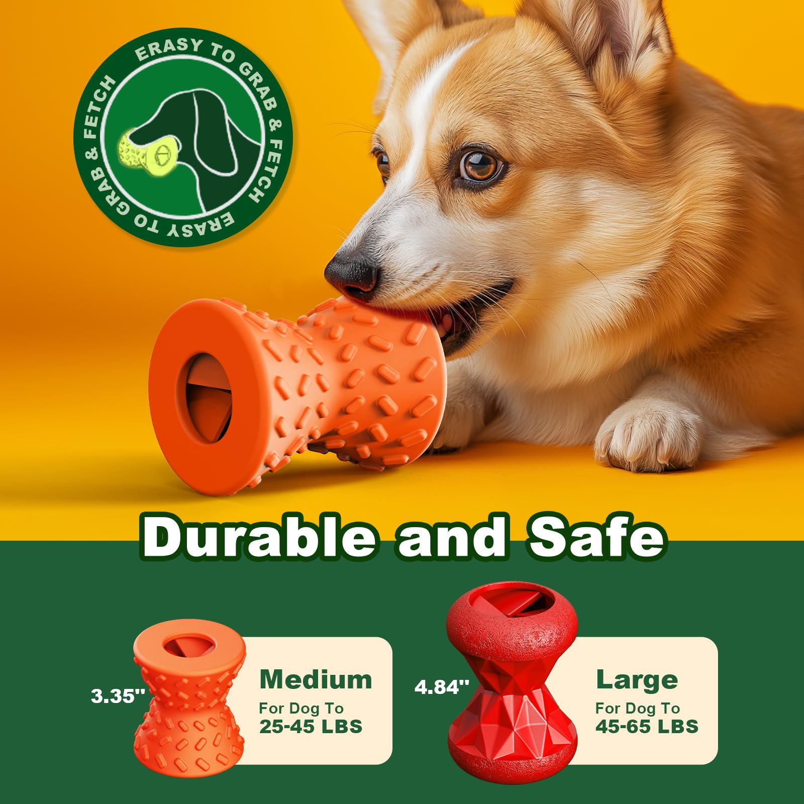 Doudele Puppy, Toys Interactive Dog Toy, Treat Dispenser Toy,Natural Rubber Dumbbell Shaped, 2Pcs(Orange+Red)