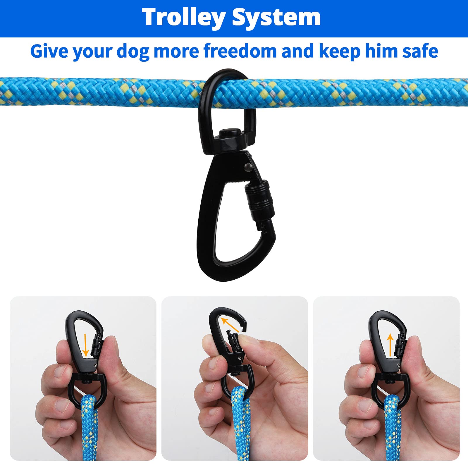 Dog Tie Out Cable For Camping - 50Ft/70Ft/100Ft Portable Reflective Overhead Trolley System For Dogs Up To 300Lbs - Dog Lead For