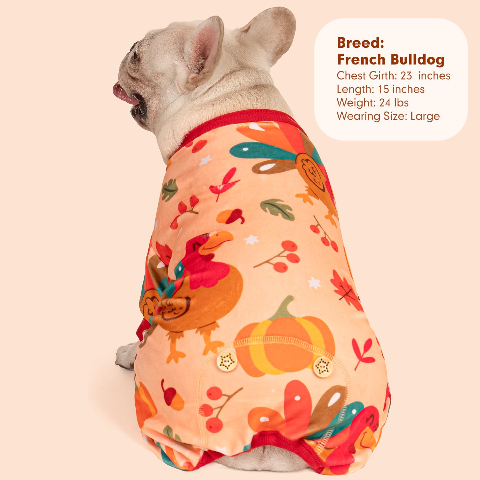 KYEESE Thanksgiving Dog Onesie for Small Dogs: Soft, Velvet Turkey Print Pjs & Coat with Stretchable Fit