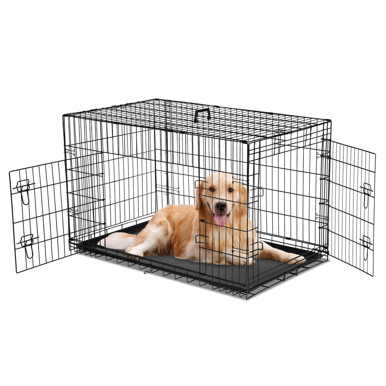 Dog Crate, 36 Inch Medium Wire Kennel With Divider Panel, Metal Cages With Double Door, Leak-Proof Pan Tray, Folding Portable Fo