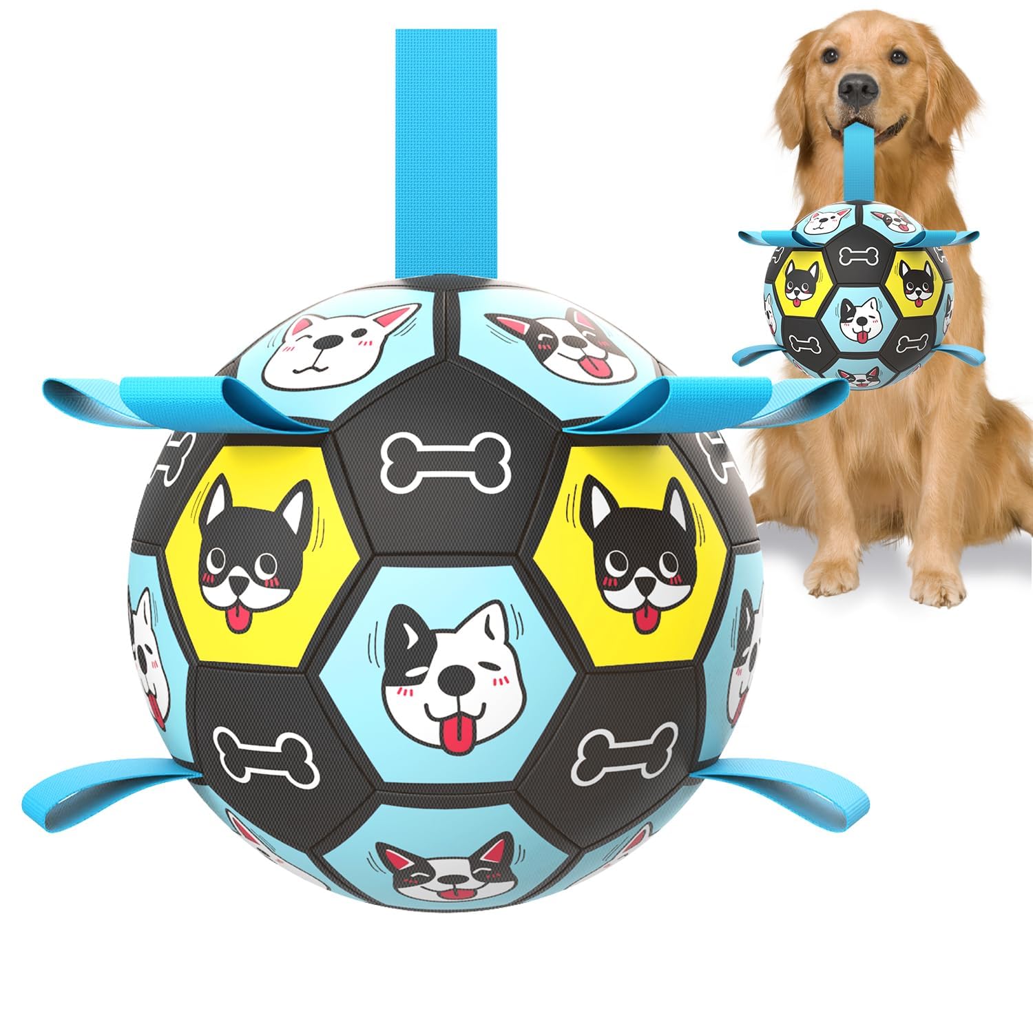 Zestpulse 7' Dog Toy Soccer Ball With Straps, Herding Ball For Dogs, Outdoor Interactive Dog Toy, Dog Fetch Toy, Ideal For Medi