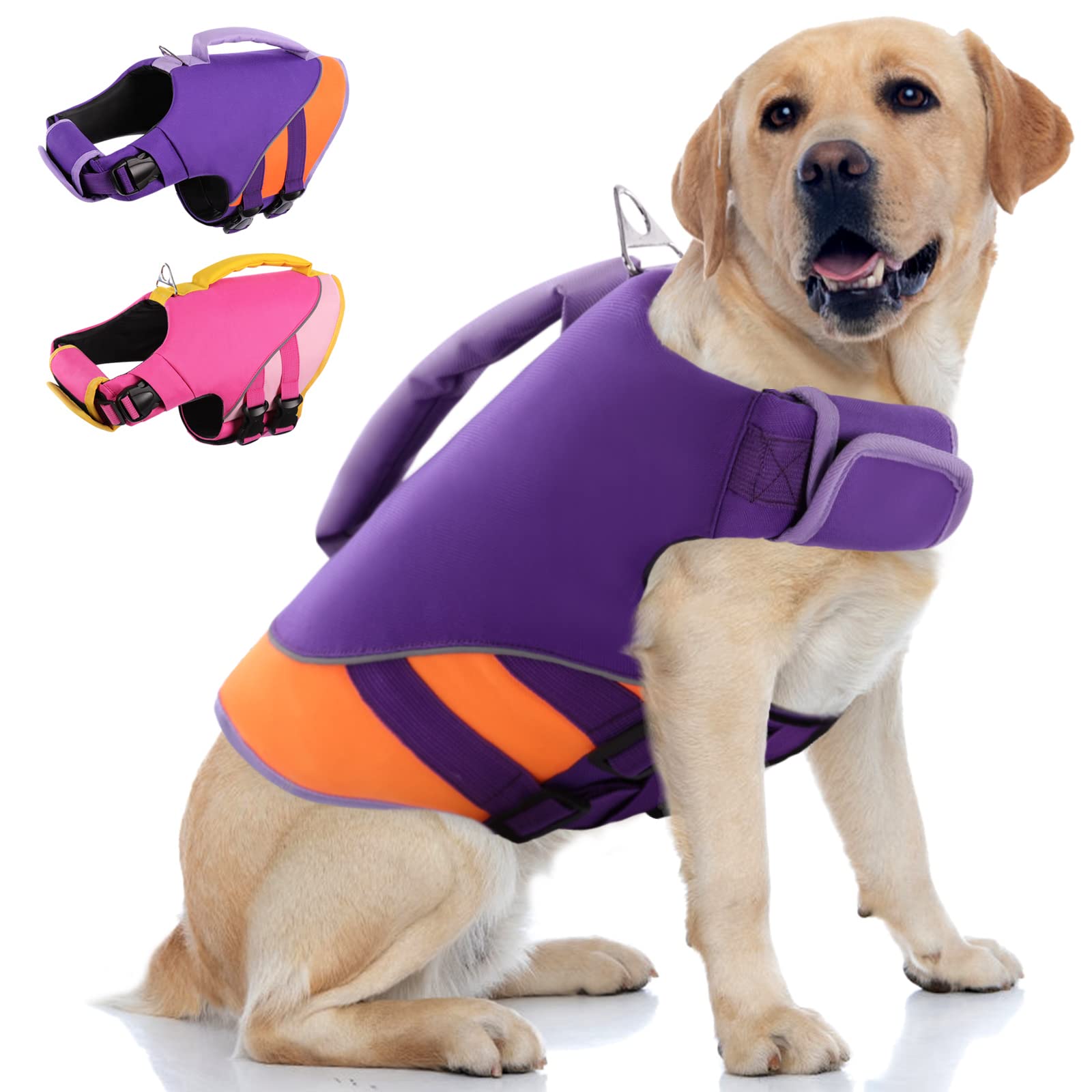 Queenmore Dog Life Jacket,Dog Life Vest For Swimming Boating,Life Jackets For Large Medium Dogs,Ripstop Pet Life Vests With Stro