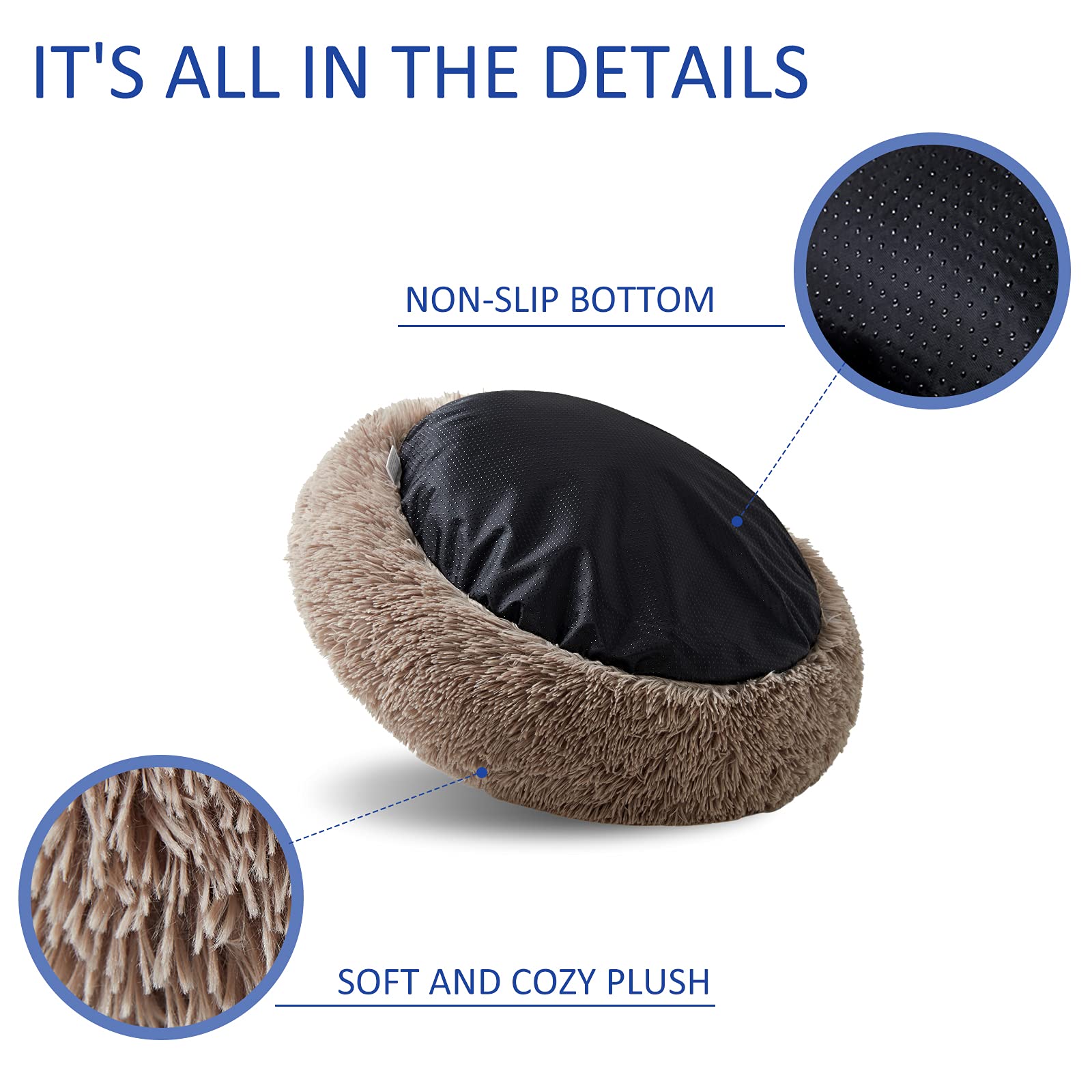 Washable Dog Round Bed Small, Donut Dog Bed Small Dog, Comfy Dog Calming Bed