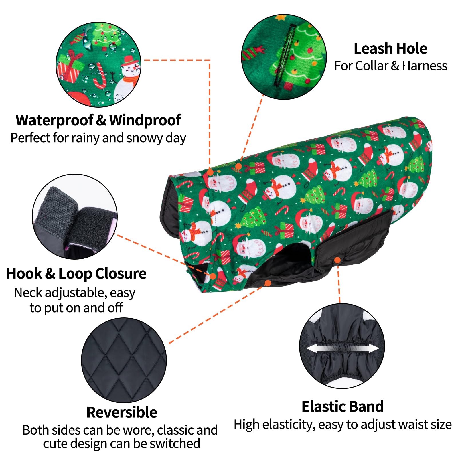 Cutebone Winter Dog Jacket, Windproof & Waterproof, Reversible Dog Vest, Thick & Adjustable, Small To Large Sizes, Soft Winter C