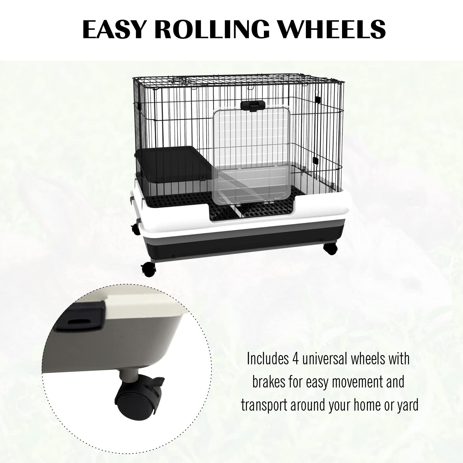 Pawhut 2-Level Small Animal Cage Rabbit Hutch With Wheels, Removable Tray, Platform And Ramp For Bunny, Chinchillas, Ferret, Black