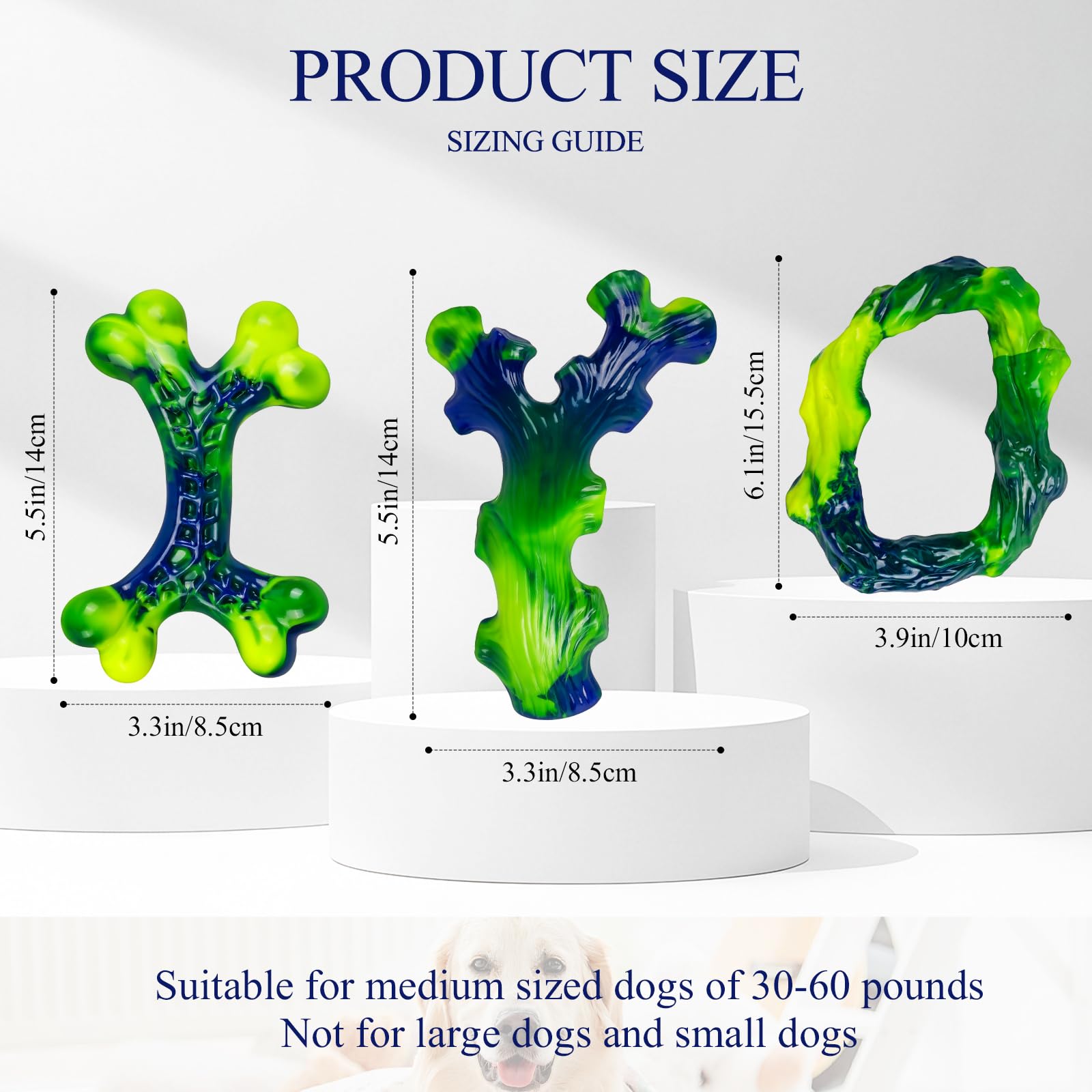 Frienhund Indestructible Nylon Dog Chew Toys - 3-Pack, Durable Bone-Shaped Toys for Large Aggressive Chewers, Green