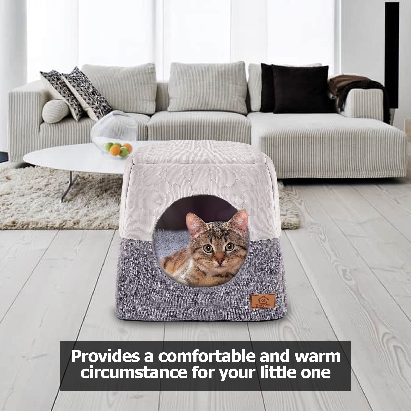 Ownpets Cat Bed For Indoor Cats, 3-In-1 Foldable Cat Cave Bed Cat Houses With Removable Washable Cushion Soft And Self Warming C