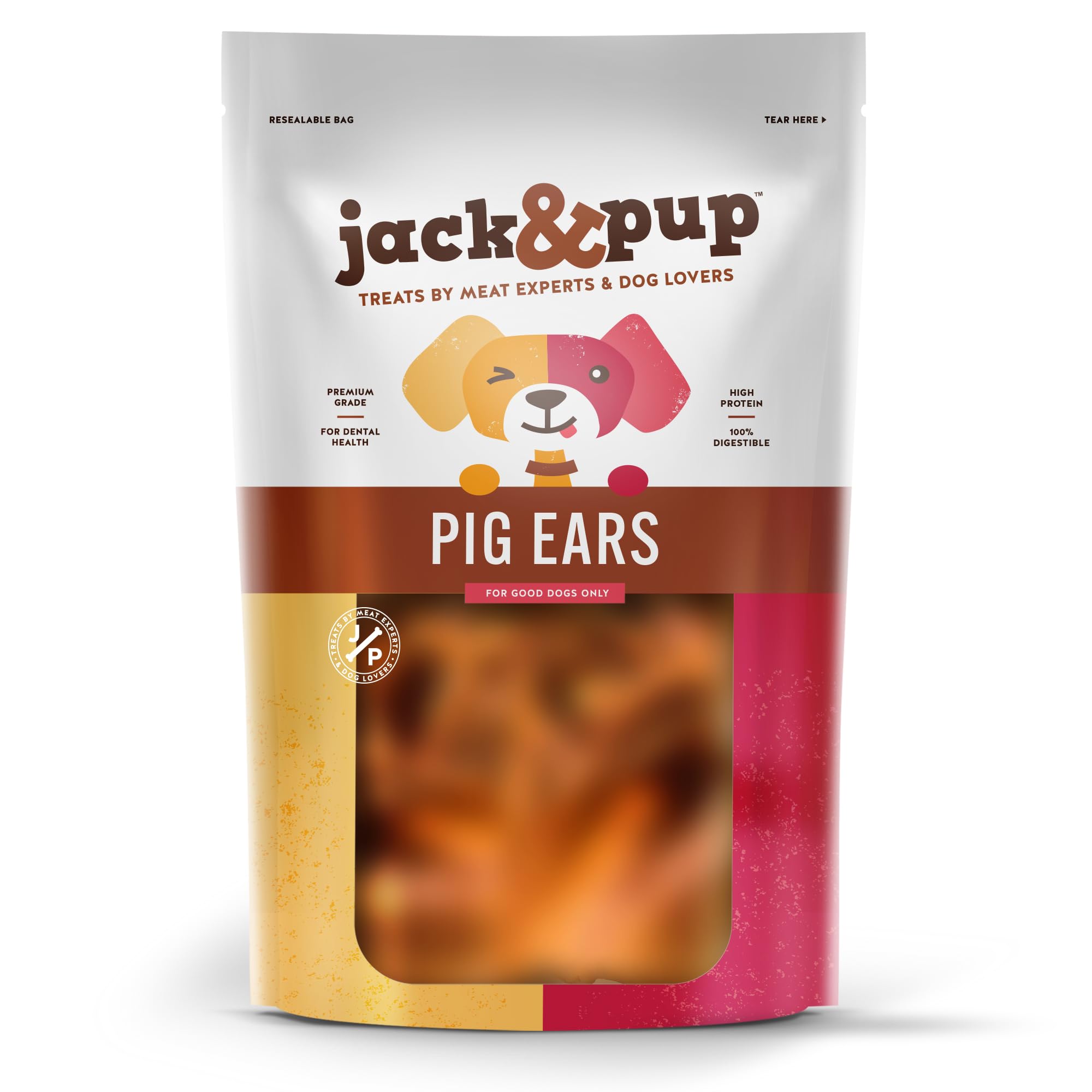 Jack&Pup Natural Whole Pig Ears for Dogs Large, Pigs Ears for Dogs - Premium Dog Ear Treat - Dog Chew Treats for Large and Small