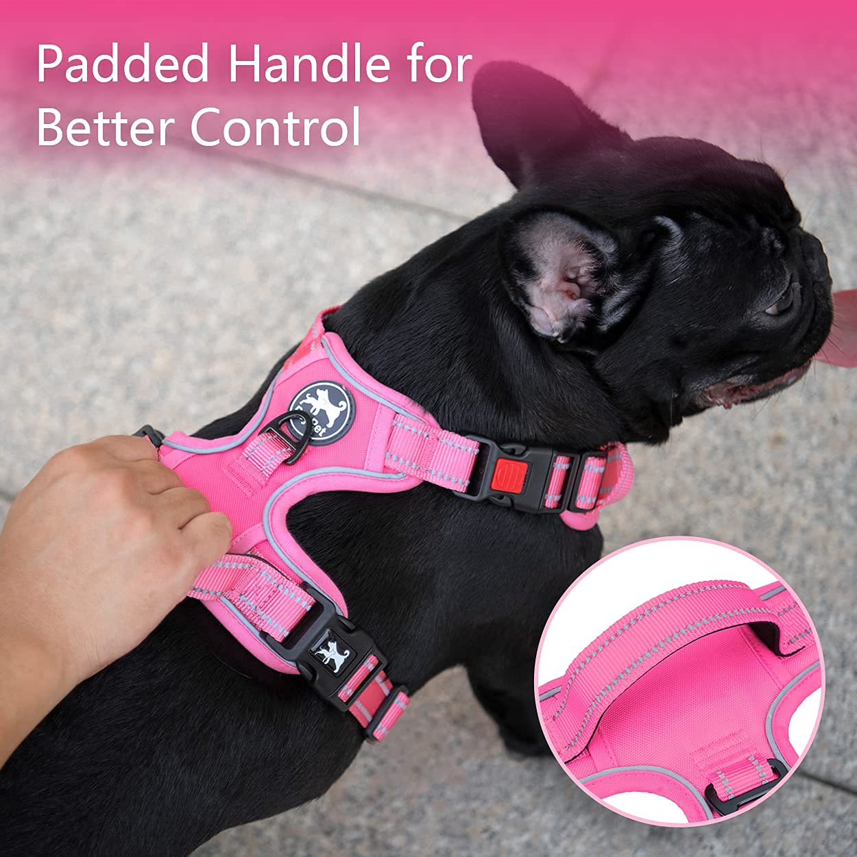 Poypet No Pull Dog Harness, No Choke Reflective Dog Vest, Adjustable Pet Harnesses With Easy Control Padded Handle For Small Medium Large Dogs(Pink Matching Trim,Xl)