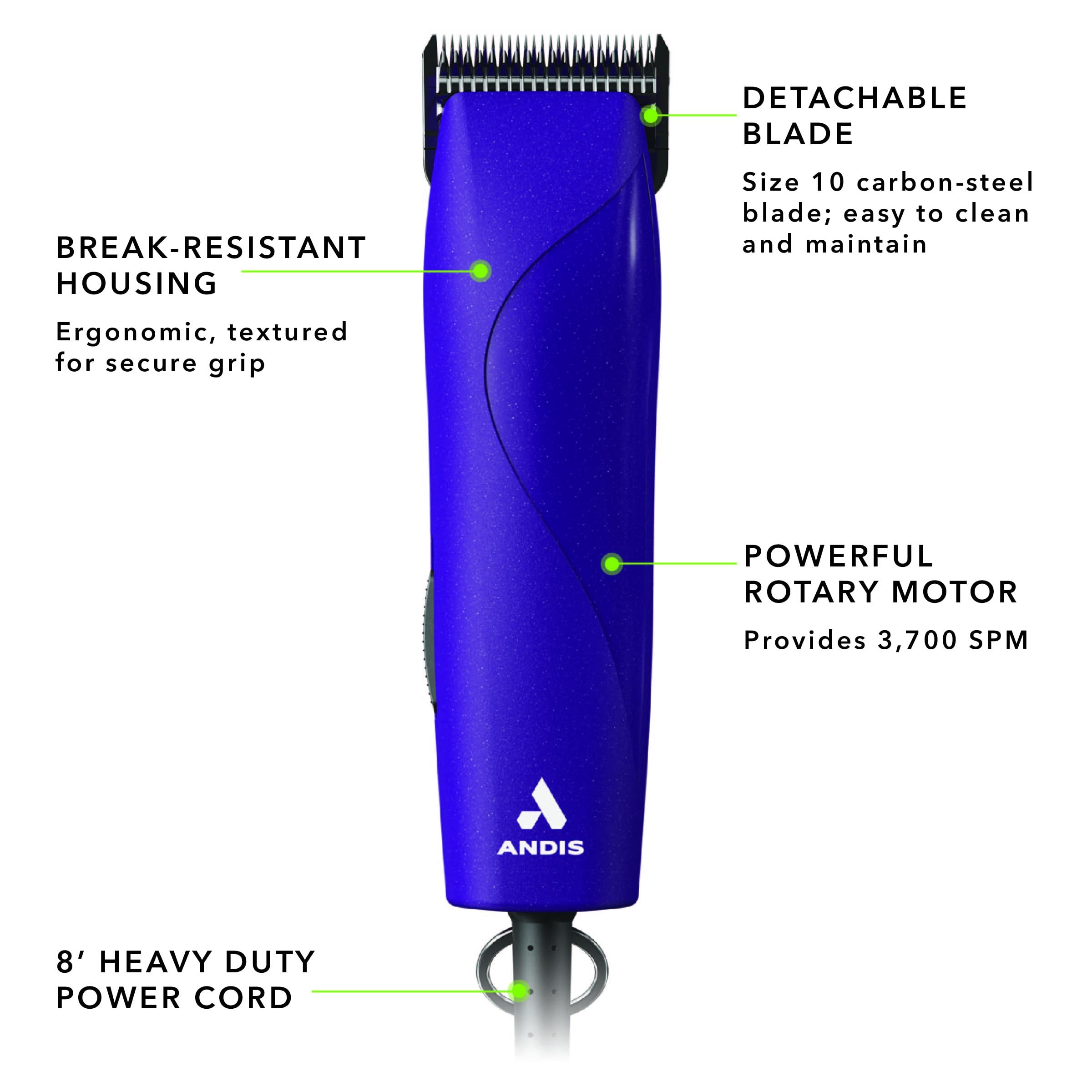 Andis 24820 Easyclip Professional-Animal 7-Piece Detachable Ceramic Blade Clipper Kit, Frustration Free Packaging, Corded Electric, Purple