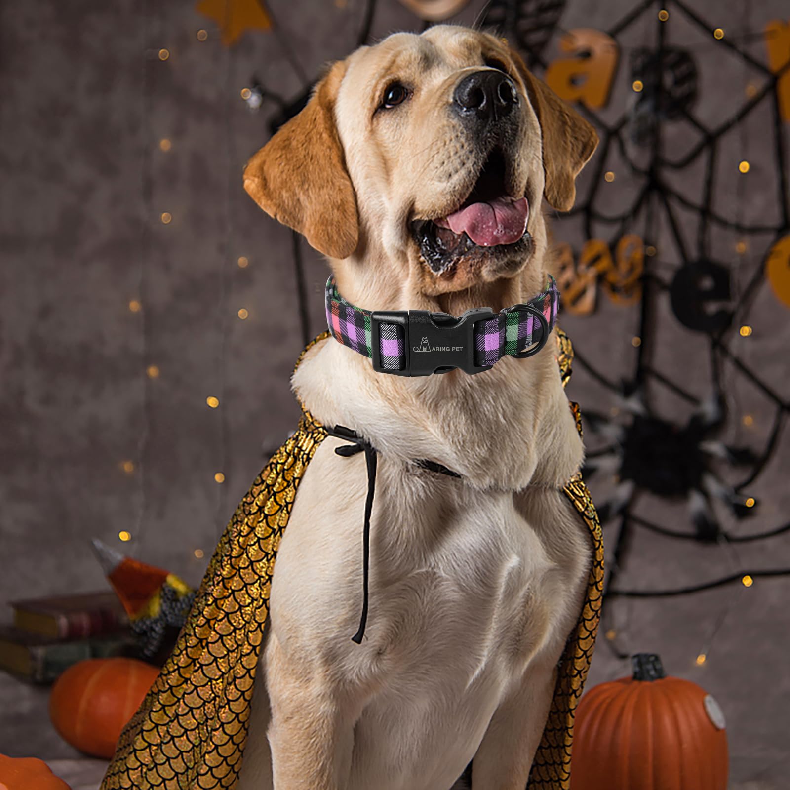 Aring Pet Halloween Dog Collar-Cotton Lightweight Dog Collars, Adjustable Halloween Plaid Pet Collar Puppy Collars With Quick Release Buckle For Girl&Boy Dogs