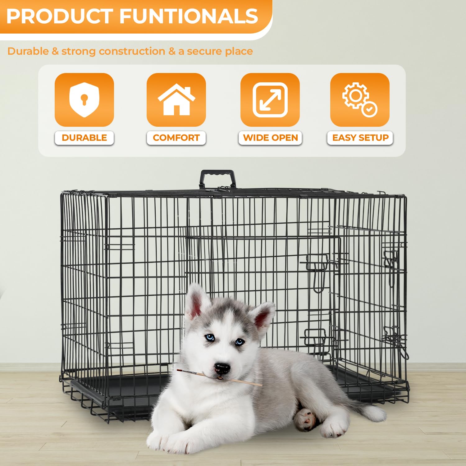 Paylesshere Large Dog Crate Kennel For Medium Large Dogs 30 Inches Metal Dog Cage Double-Door Folding Travel Indoor Outdoor Pupp