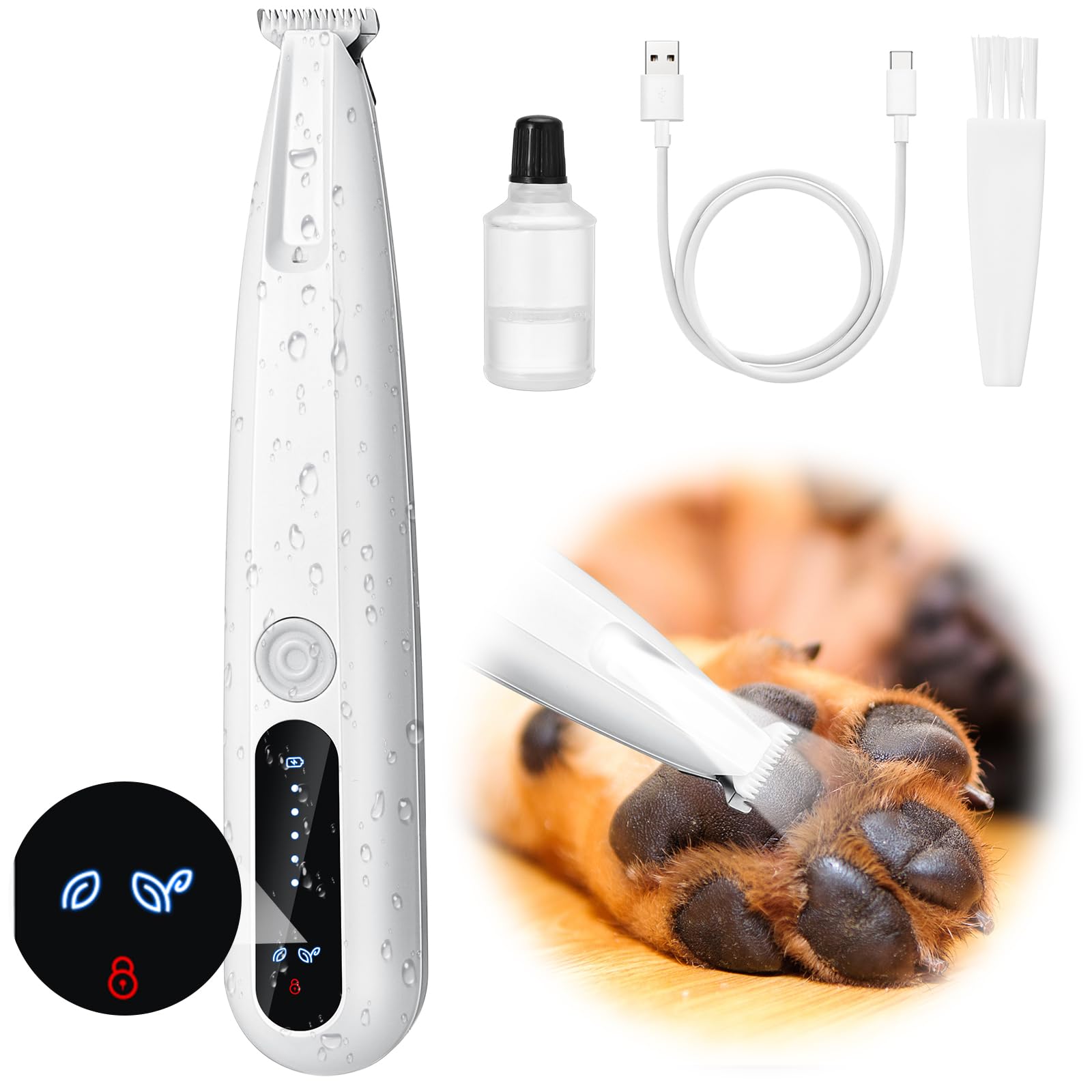 Palksky Dog Paw Trimmer, Upgraded 2 Speed Dog Grooming Kit With Led Display, Type-C Rechargeable Waterproof Paw Trimmer, Cordles