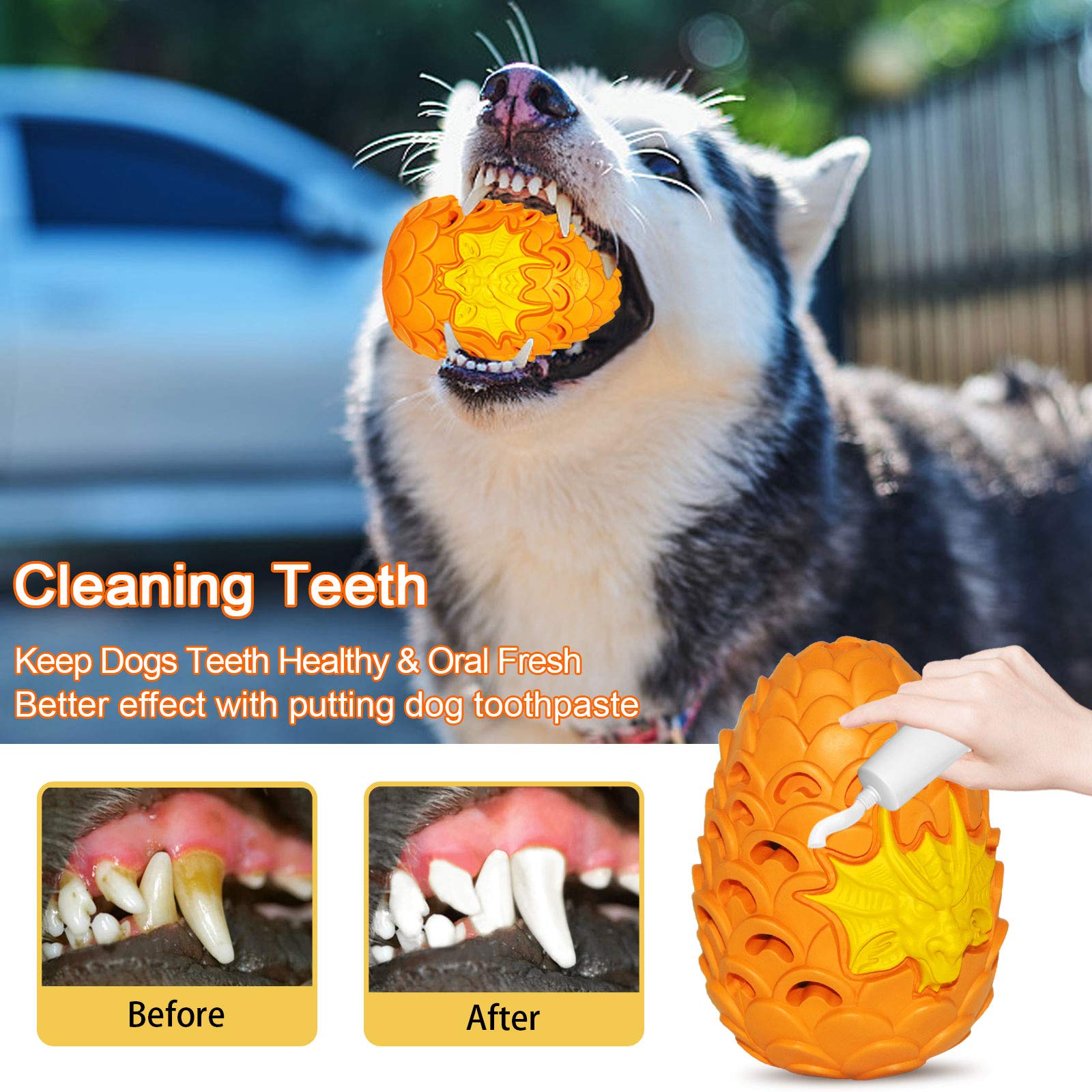 M.C.works Dragon Egg Dog Chew Toy, Indestructible Natural Rubber, Large Size, Orange for Aggressive Chewers, 5.5'' OR