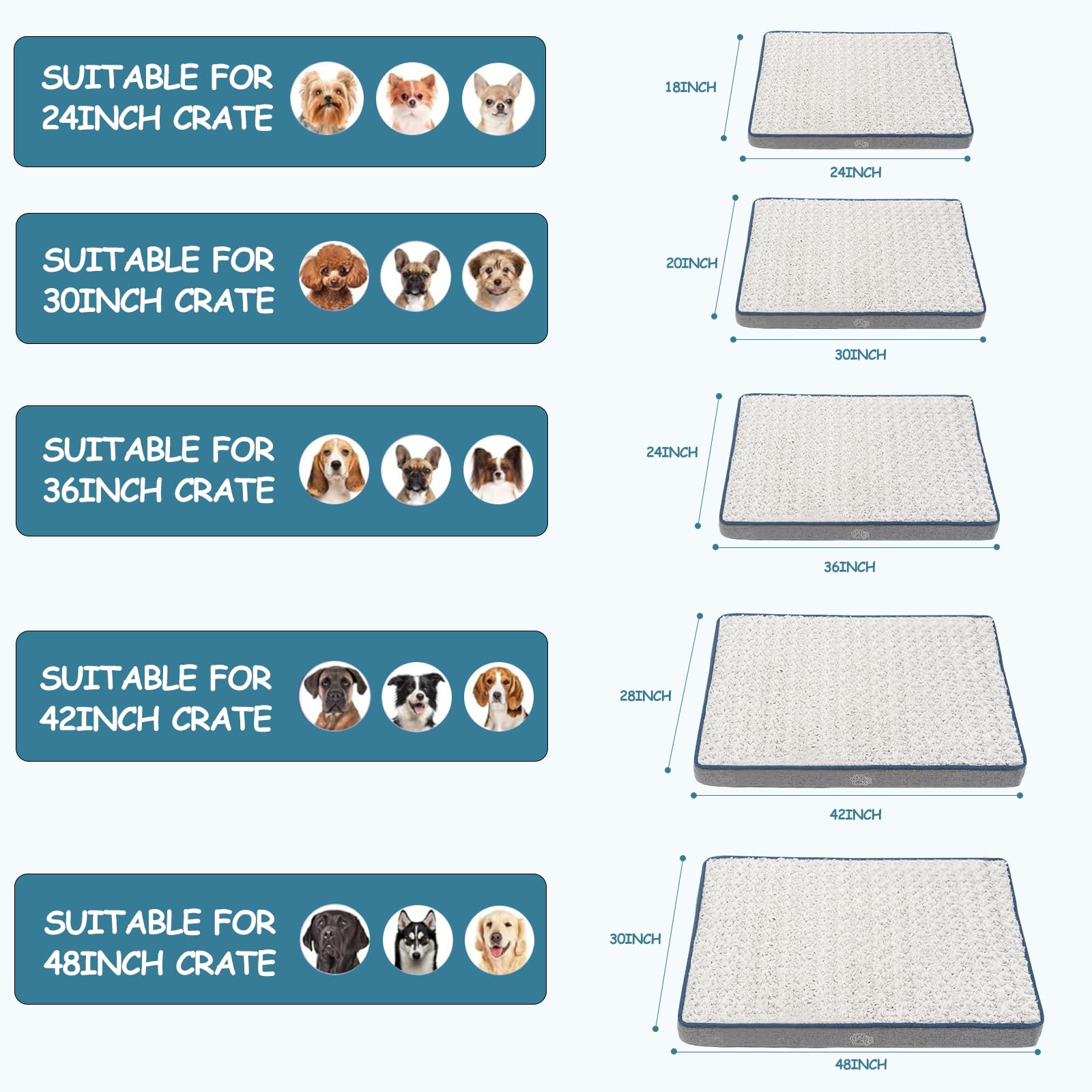 Empsign Reversible Cool And Warm Dog Bed For Crate Pad, Pet Beds With Washable And Removable Cover, Dog Crate Bed Sleeping Mats, Bed For Dog Crate For Large Medium Small Dogs, Grey