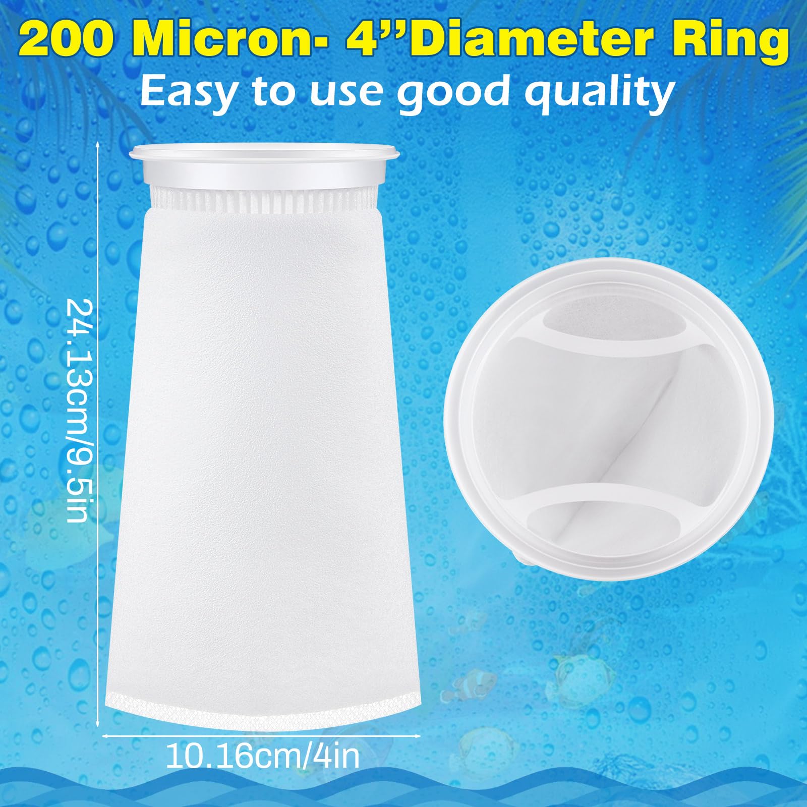 Jecery 16 Pack 4 Inch Ring Filter Socks 200 M Aquarium Filter Bags Aquarium Socks For Tank Sump Saltwater Freshwater(9.5    4 In