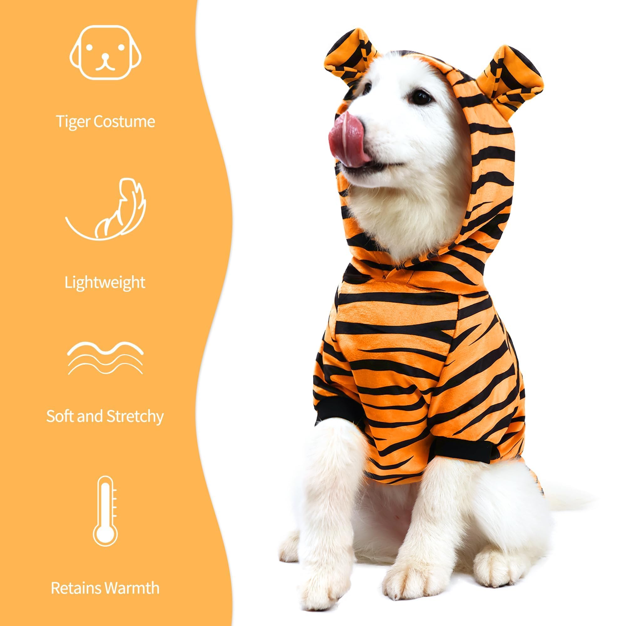 Nacoco Halloween Dog Tiger Costume-Pet Cosplay Clothes Cat Coat Hoodie Outfits Warm Winter Apparel For Dog Small And Medium Cat(