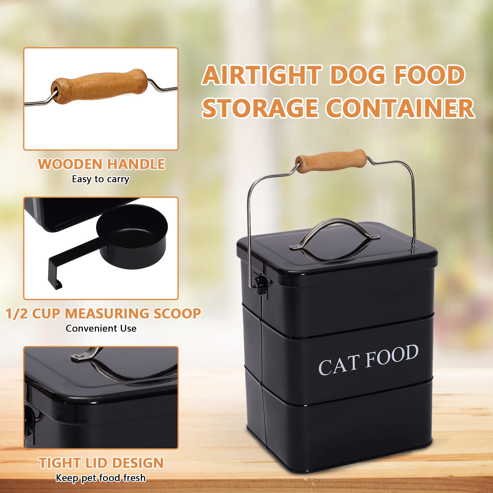 Geyecete Cat Treats tin and cat Food Storage Tin with Lid & with Spoon for cat Food Storage, Medium Pet Food Storage Can-Cat Foo