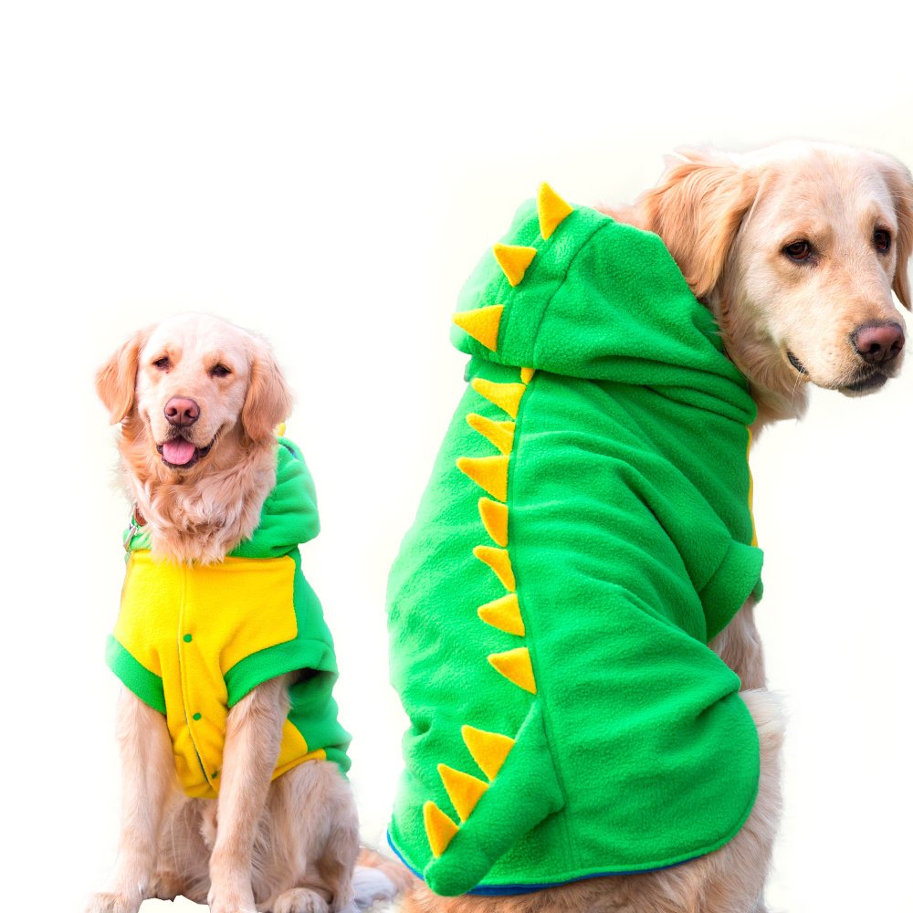 Fladorepet Funny Halloween Large Dog Dinosaur Costume Outfits,Dog Pajamas Hoodie Winter Warm Pet Clothes Coat For Golden Retriever Pitbull(4Xl, Green)