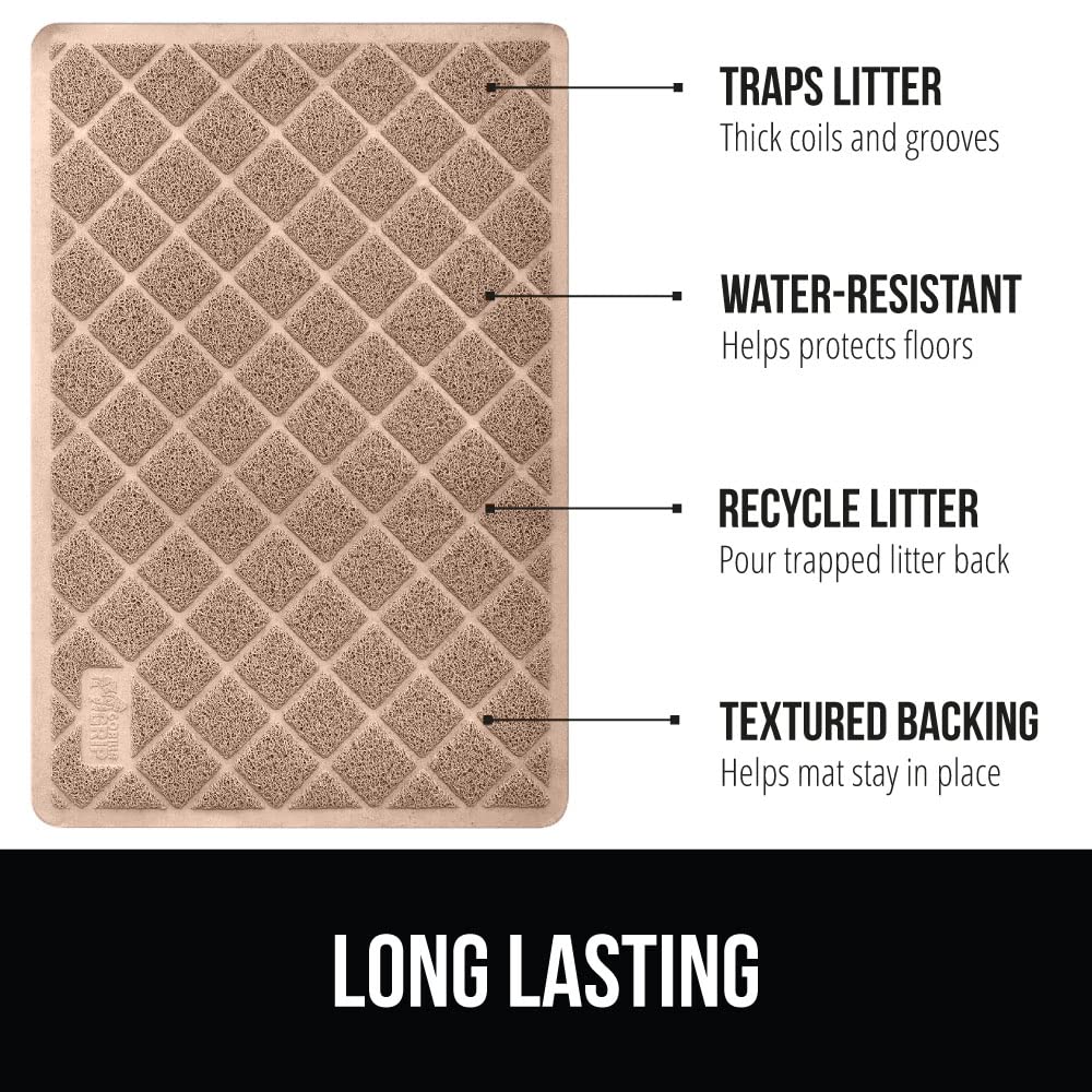 GORILLA GRIP Cat Litter Box Mat, 35x23, Water Resistant, US Designed Kitty Litter Trapping Mats, Easy to Clean, Scatter Control,