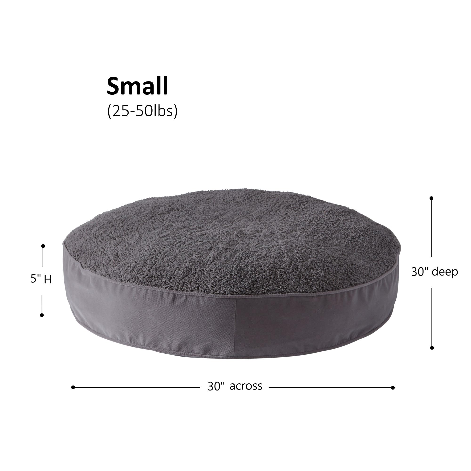 Happy Hounds Scout Deluxe Round Pillow Style Sherpa Dog Bed, Small (30 X 30 In.), Pewter