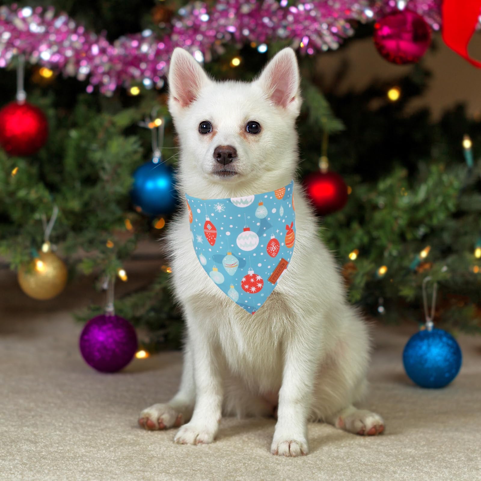 Ptdecor Christmas Dog Bandana, Xmas Light Bulb Santa Reversible Holiday Dog Scarf, Triangle Christmas Bandanas For Medium Large