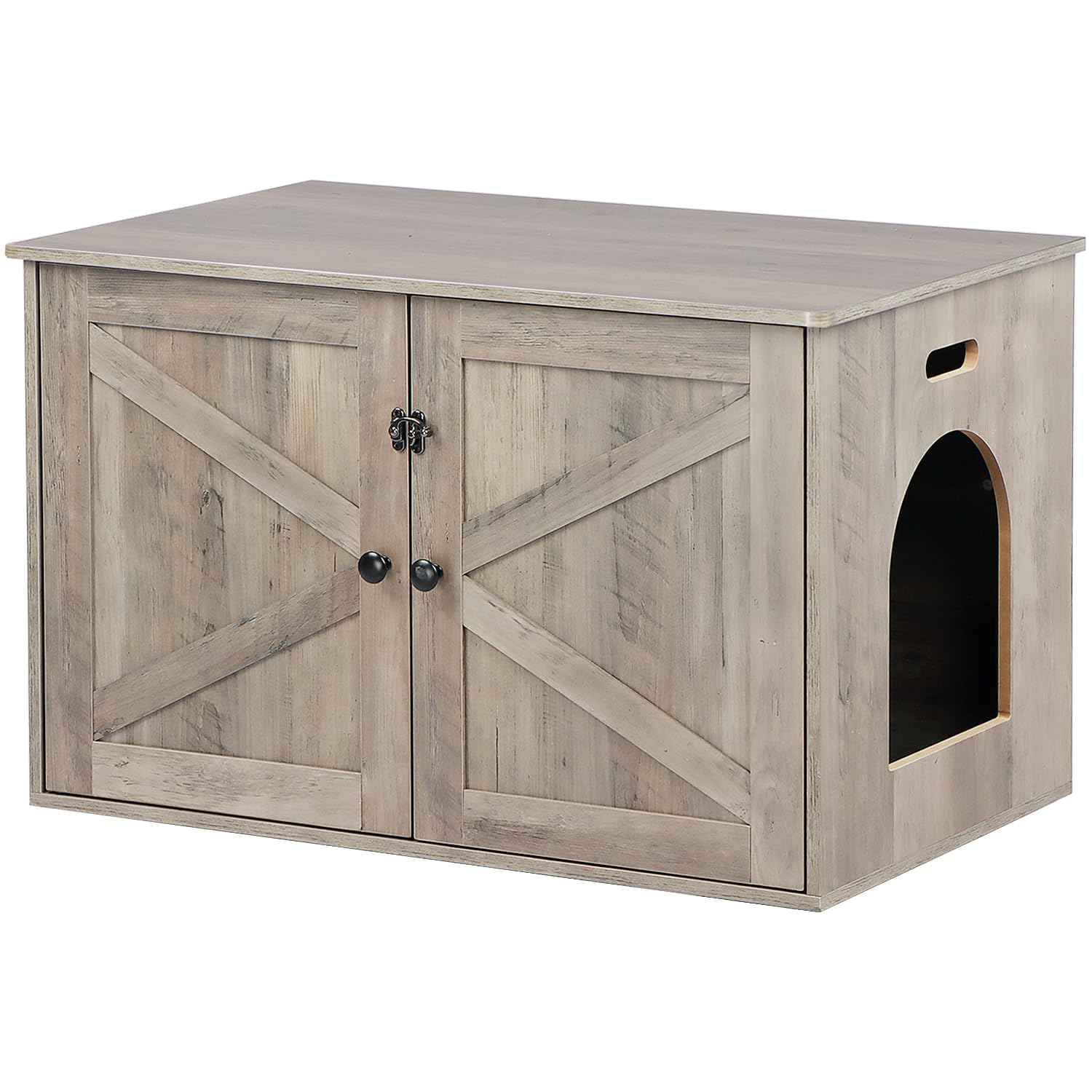 Timberer Cat Litter Box Enclosure, Litter Box Furniture Hidden With Removable Divider, Wooden Cat Washroom Furniture, Greige