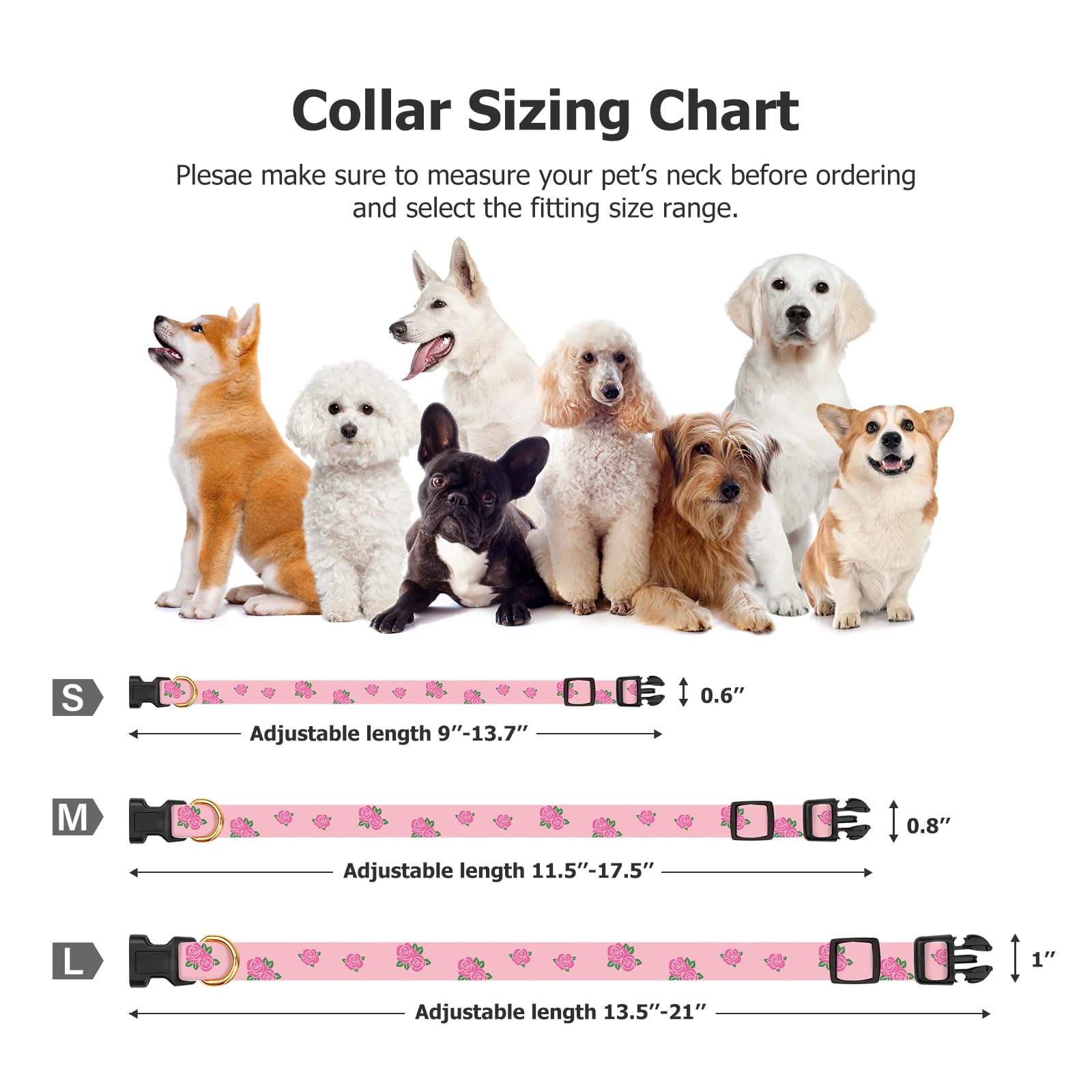 Cotton Handmade Dog Collar Cute And Distinctive Patterns Pink Rose With Pendant For Girl Boy Dogs Collars M