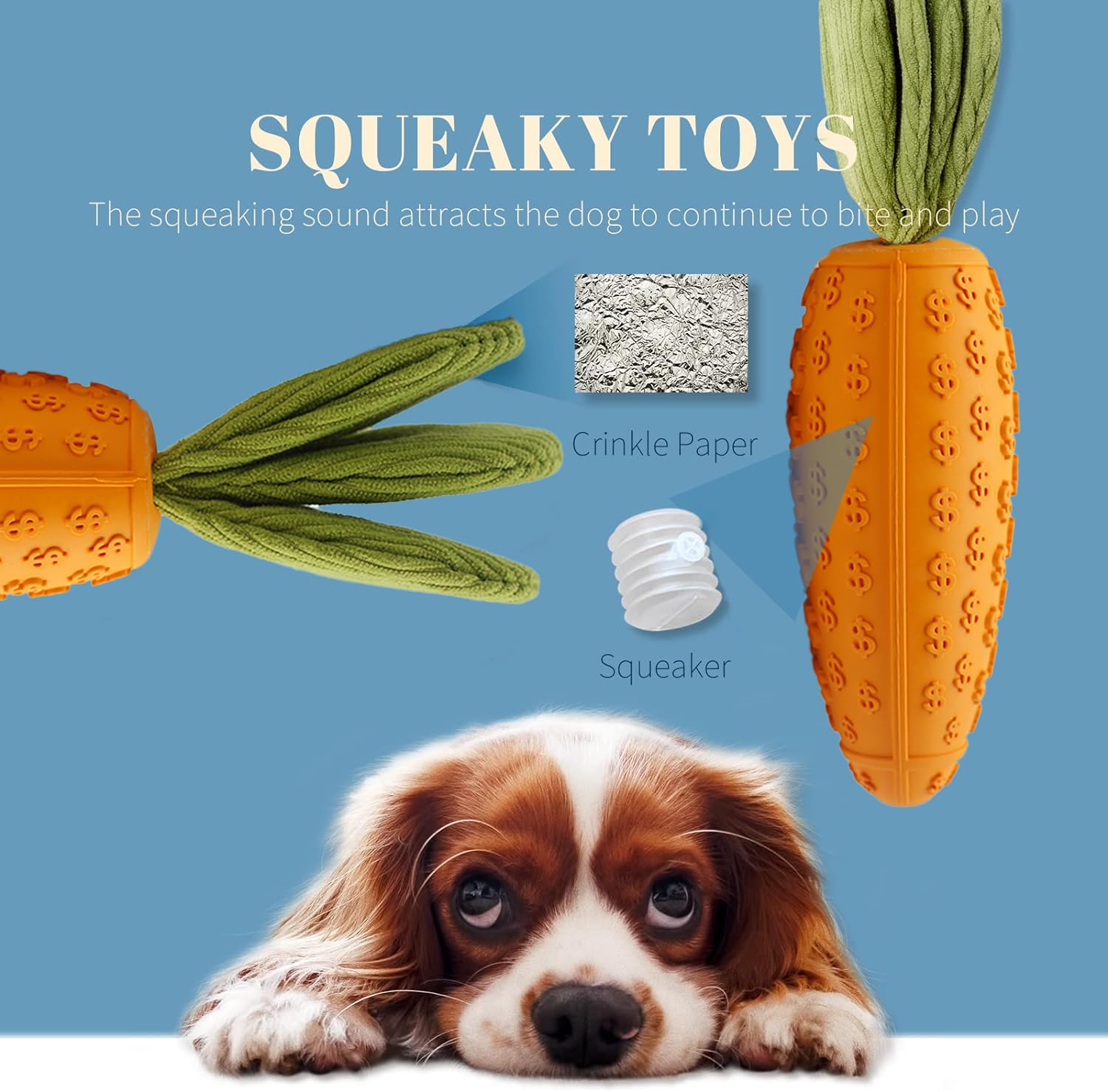 Svemei Squeaky Dog Chew Toys For Aggressive Chewers, Rubber Carrot Dog Toys, Interactive Tough Dog Toy,Funny Dog Teeth-Cleaning