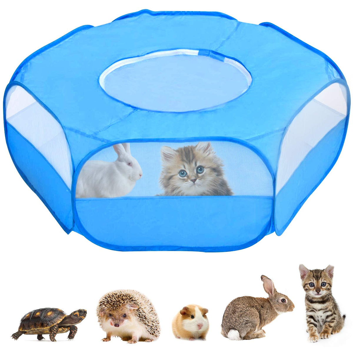 Lisinan Small Animals Playpen, Breathable & Waterproof Pet Playpen Cage Tent With Zippered Cover Outdoor/Indoor Portable Fence Tent For Puppy/Kitten/Rabbits/Hamster/Chinchillas/Guinea Pig (Blue)