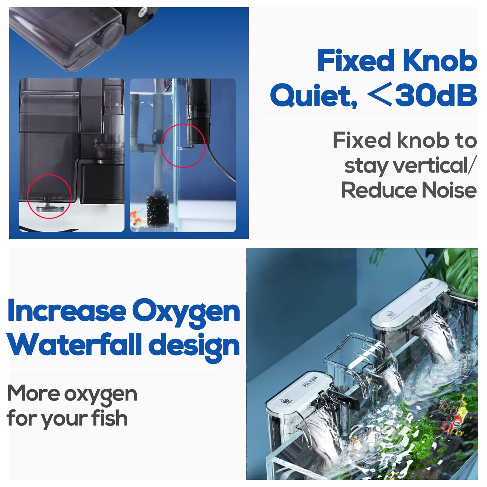 Laqual Aquarium Filter With Surface Skimmer, 10 Gallon Small Fish Tank Filter, 3-Layer Filtration, Adjustable Water Flow, Waterfall Design For Increasing Oxygen, Quiet & Efficient Hang On Back Filter