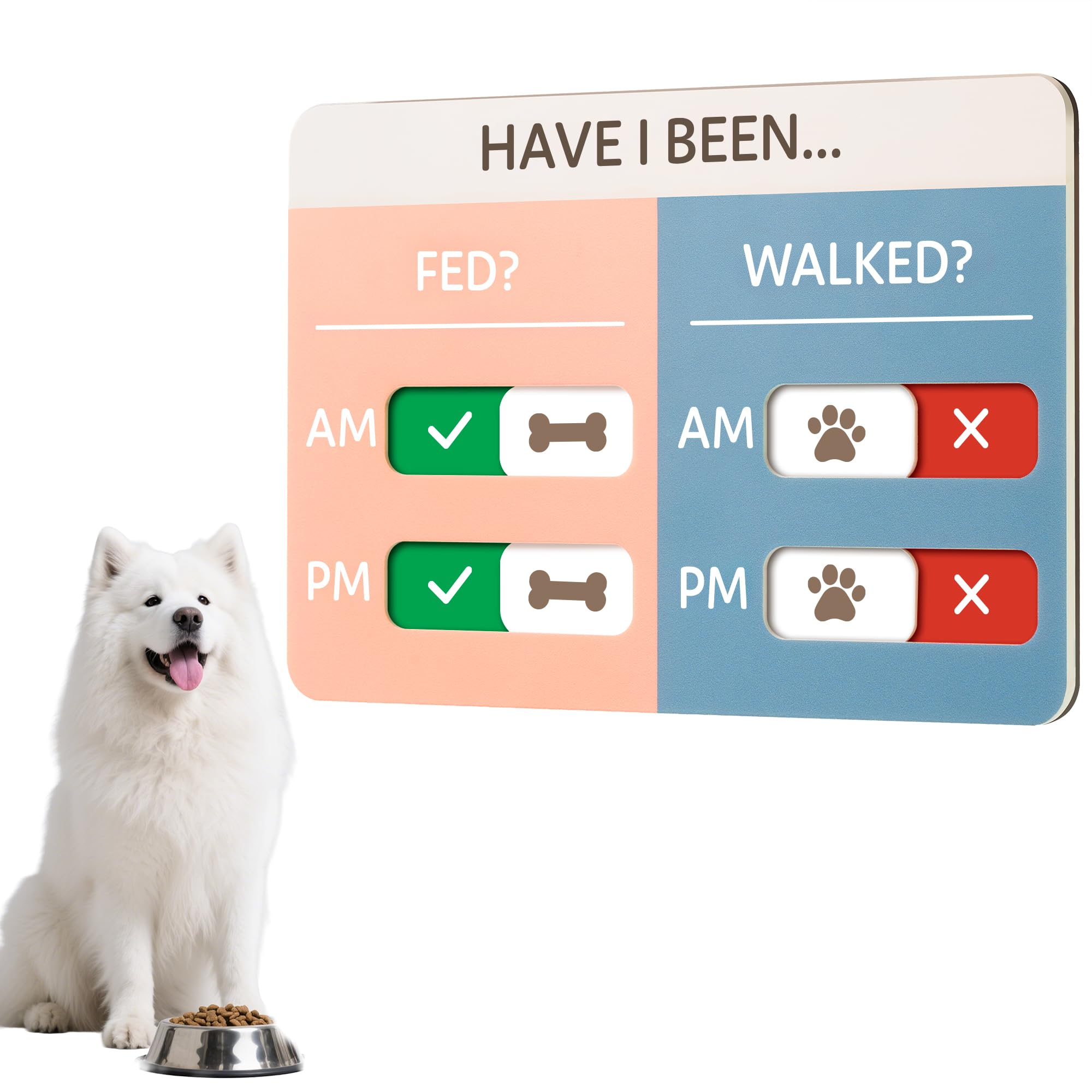 Dog Feeding Reminder Sign, Pet Feeding Tracker with Magnet, AM PM Daily Acrylic Slider Board for Fridge Wall Mounting, Plus Walk