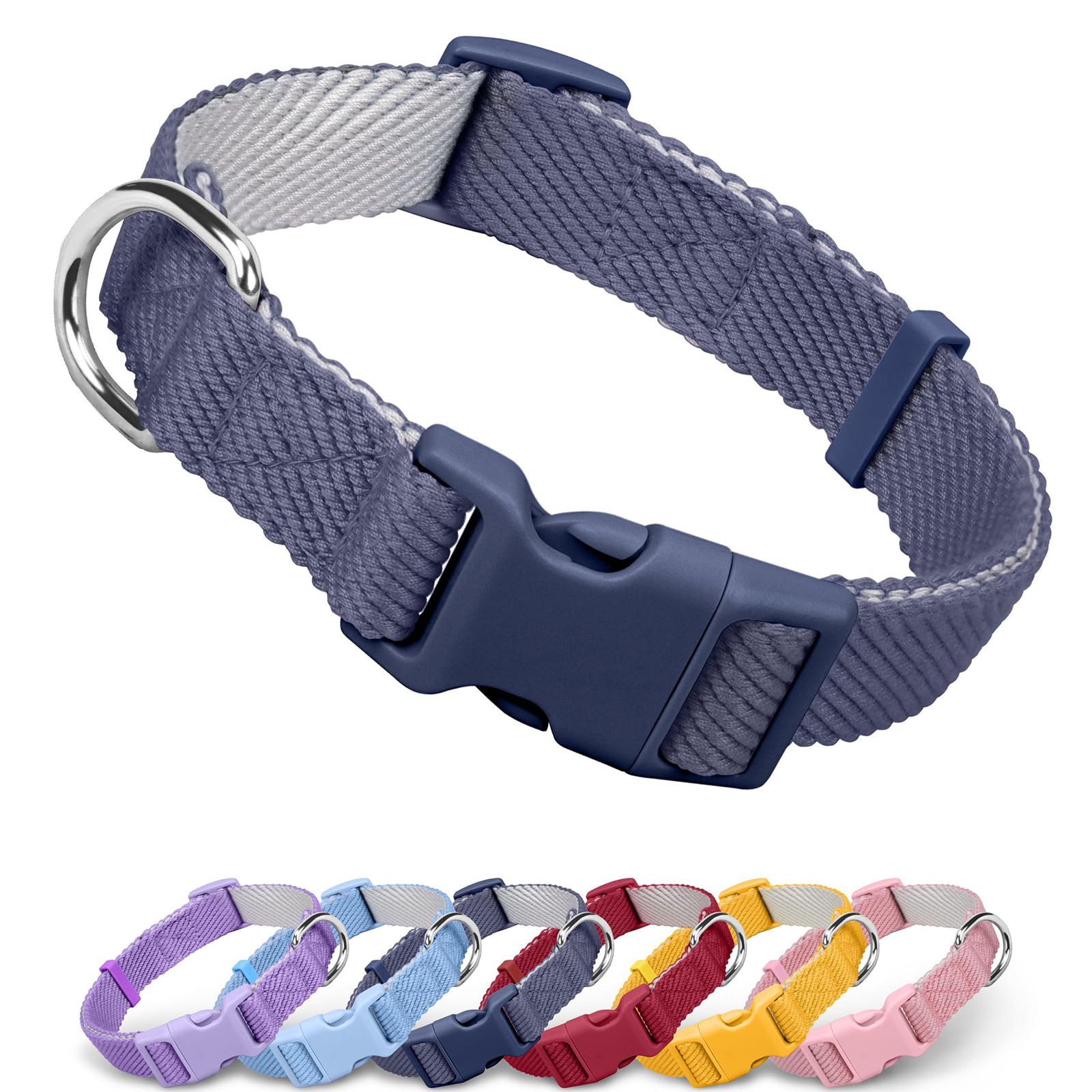 Dynmeow Soft And Breathable Cotton Dog Collar, Durable Adjustable Pet Collar With Quick-Release Buckle, Lightweight For Sensitiv