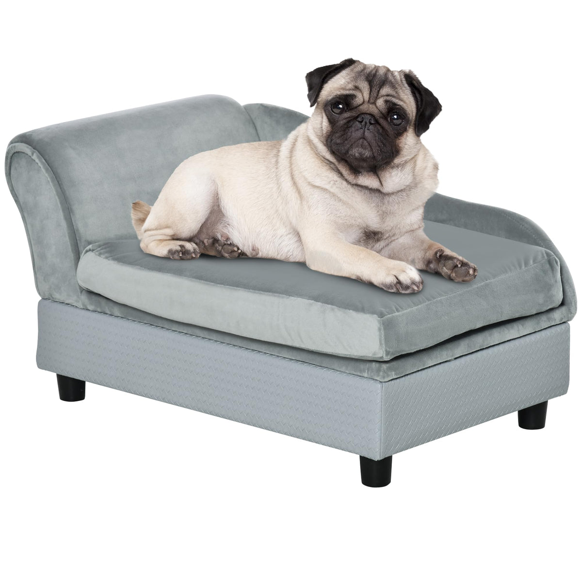 Pawhut Luxury Fancy Dog Bed For Small Dogs With Hidden Storage, Small Dog Couch With Soft 2' Foam, Dog Sofa Bed, Cushy Dog Bed, Modern Pet Furniture For Puppies And Little Breeds, Pale Gray