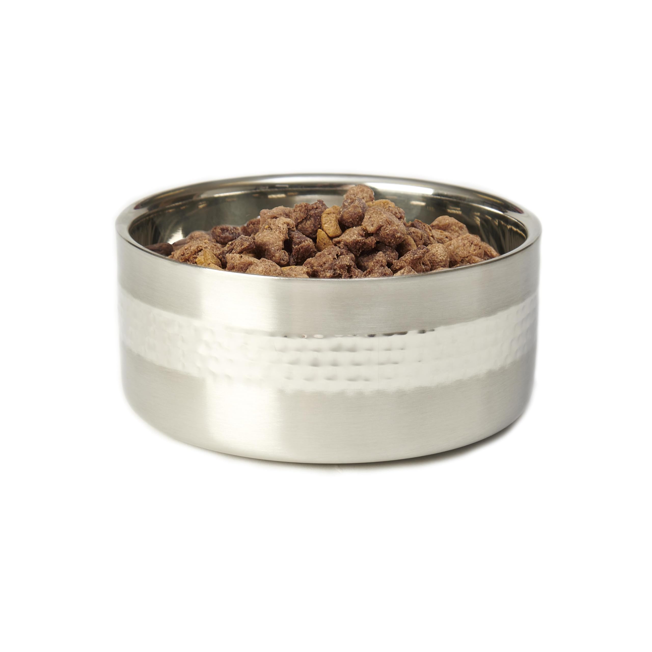 PetRageous 18436 Sanibel Stainless-Steel Hammered Double Walled Dog Bowl 6.69-Inch Width and 3-Inch Height 4.6-Cups Capacity, Me