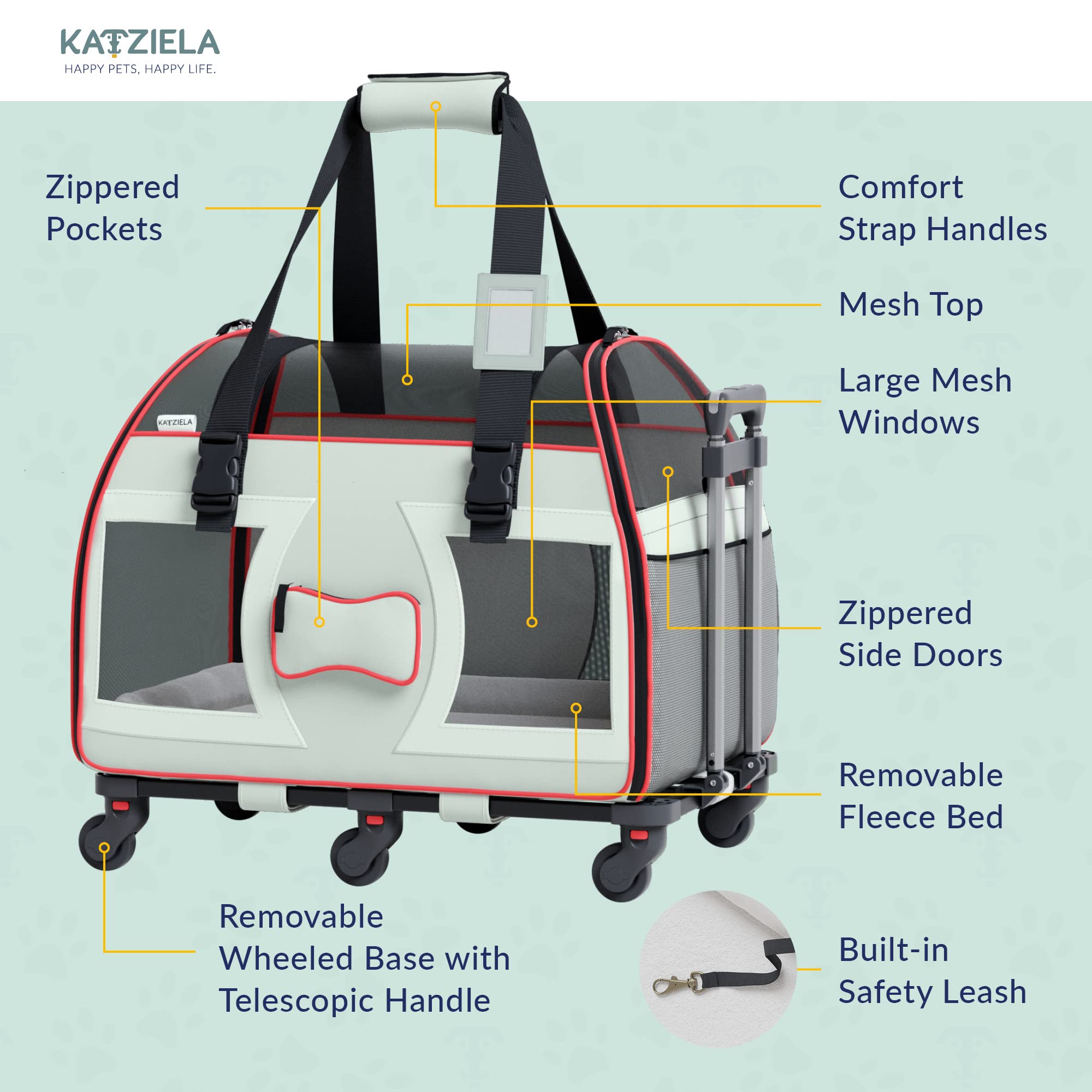Katziela Pet Carrier - Airline Approved Dog Carrier - Tsa Approved Pet Carrier For Small Dogs And Cats - Soft Faa Travel Airplan