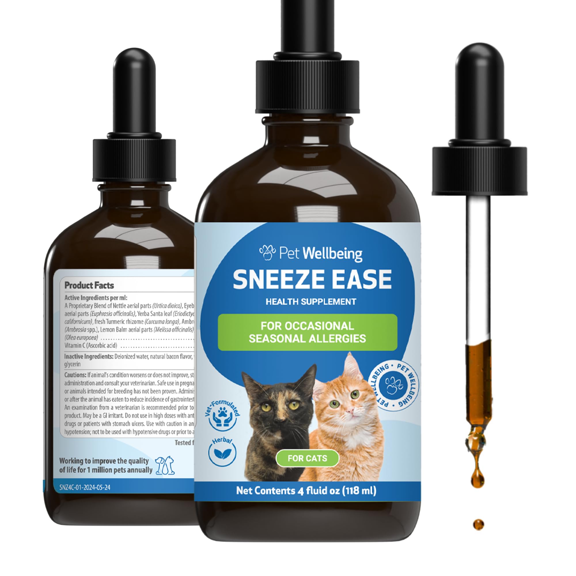 Pet Wellbeing Sneeze Ease for Cats - Occasional Sneezing, Seasonal Allergies, Nose and Eye Discomfort, Eyebright, Nettles - Vete