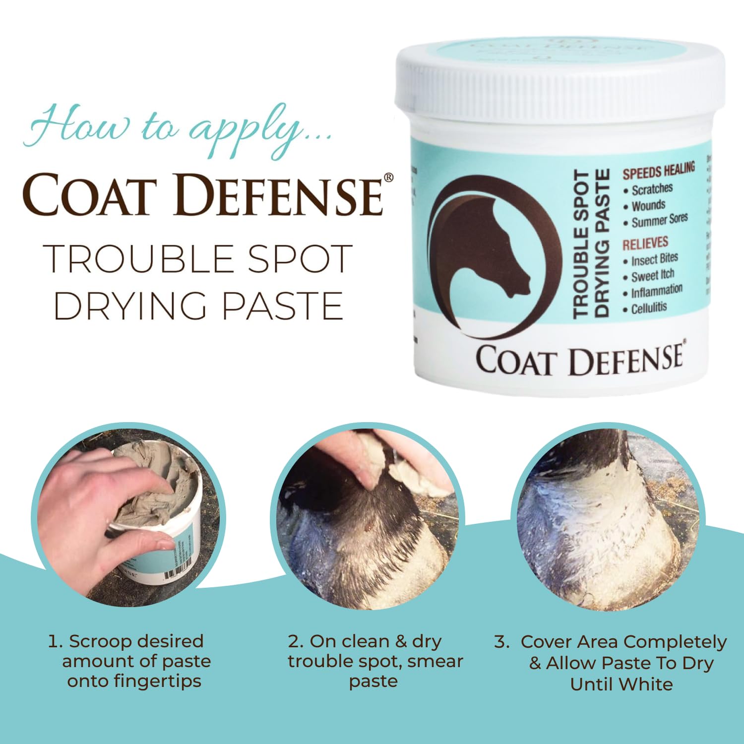 Coat Defense Trouble Spot Drying Paste For Horses - Natural Equine Wound Care That Provides Safe & Effective Relief From Scratches, Sweet Itch, Summer Sores, Proud Flesh, Mud Fever, Girth Rot (10 Oz)