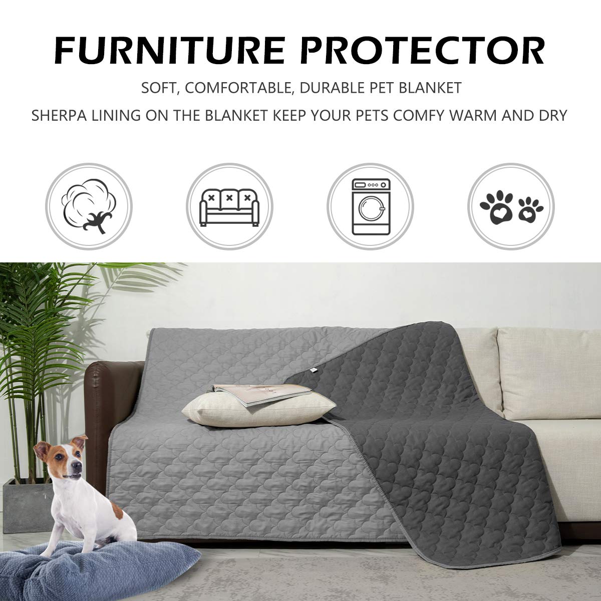 Dog Blankets for Couch Protection Waterproof Dog Bed Covers Pet Blanket Furniture Protector (Grey+Dark Grey, 68x82)