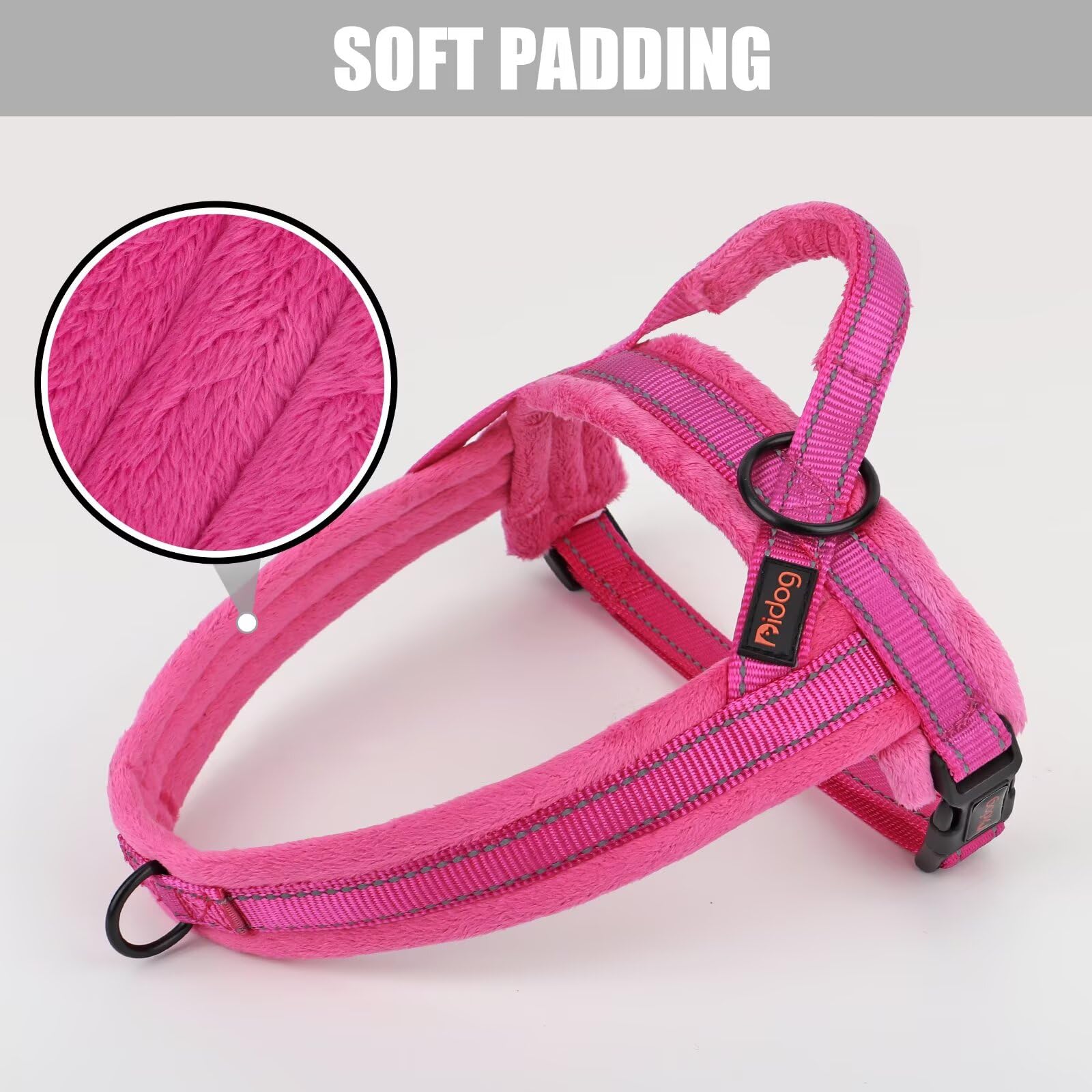 Didog Soft Flannel Padded Dog Vest Harness, Escape Proof/Quick Fit Reflective Dog Strap Harness,Easy For Training Walking,Hot Pi