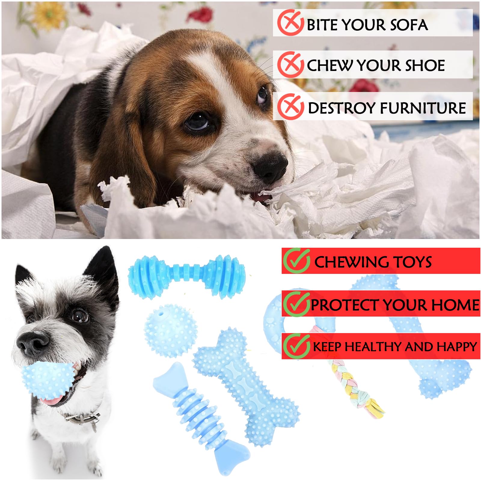 Cgbd Puppy Toys, 6 Pack Dog Chew Toys For Puppy, Cute Blue Small Dog Toys, Teething Toys For Puppies, Soft Durable Interactive Chew Toy For Small Dogs