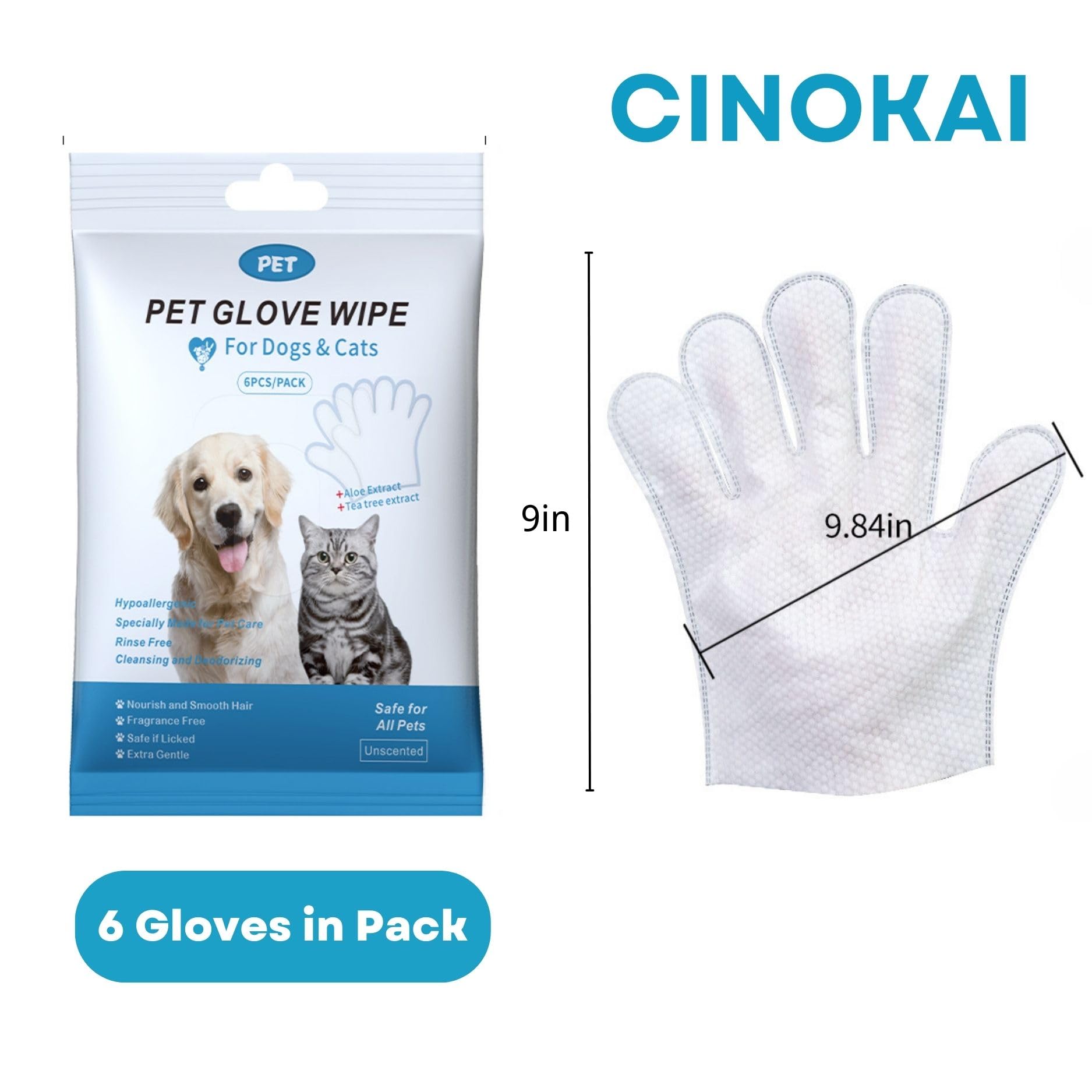 Cinokai-Pet Cleaning Wipes - Cat Cleaning Wipes & Dog Grooming Gloves -Pet Glove Wipes For Dogs And Cats - Deodorizing Grooming