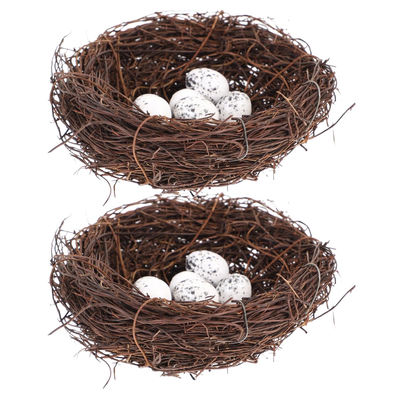 PRETYZOOM Easter Bird Nest Decoration Set - 2pcs Simulation Rattan Bird Nest with 10 Foam Eggs, DIY Craft Kit for Home Decor, Pa