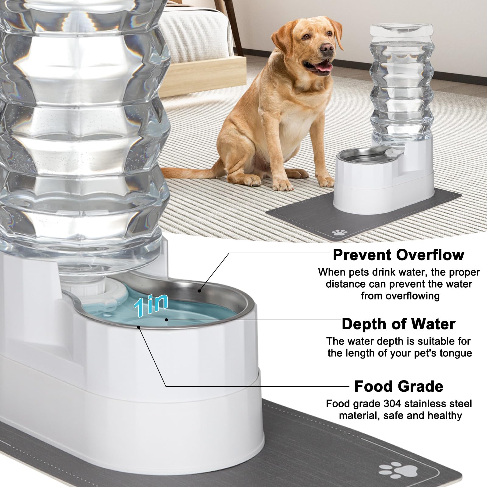 Rizzari Automatic 9L Raised Pet Waterer,100% Bpa-Free, Gravity Stainless Steel Water Dispenser For Cats And Small And Medium-Siz
