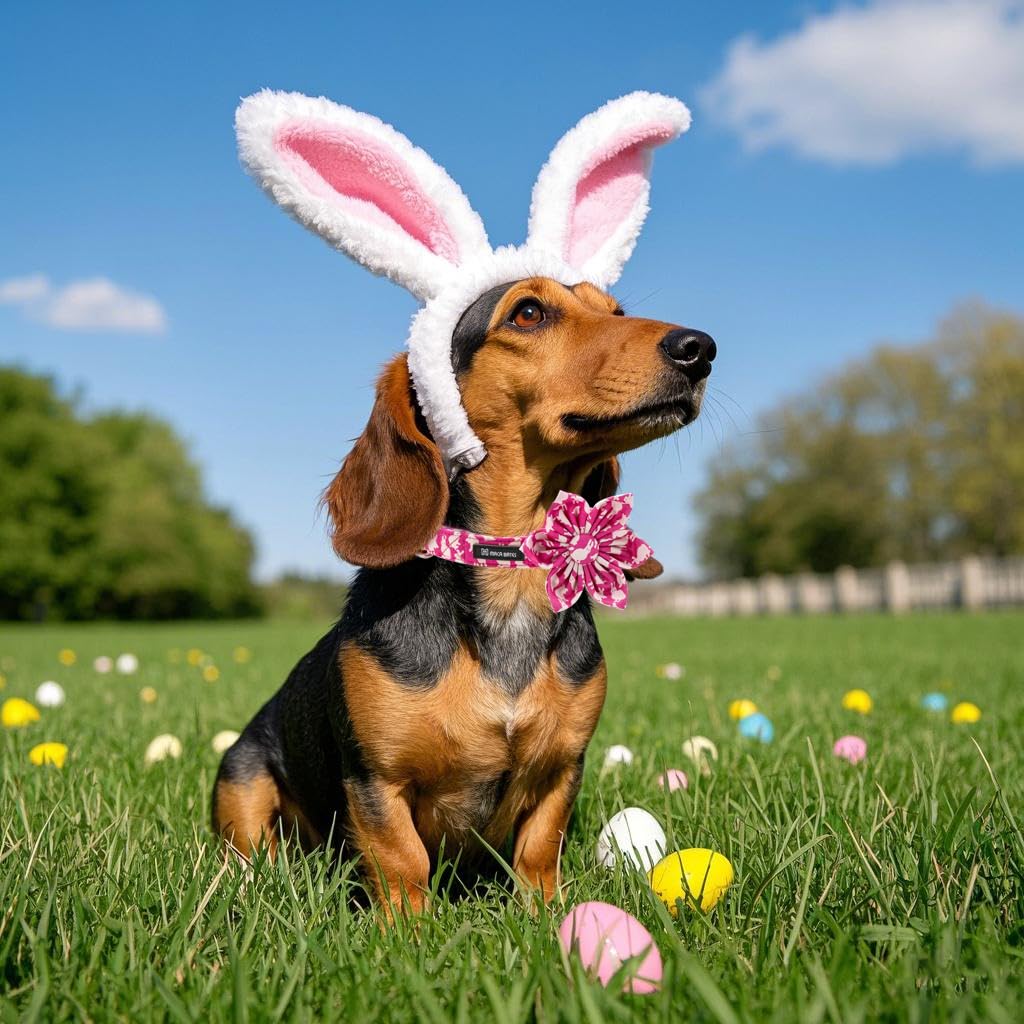 Maca Bates Easter Day Dog Collar With Flower Bow Bowtie Bunny Dogs Bow Tie Collars Breakaway Soft Cute Adjustable Pink Collor Ea