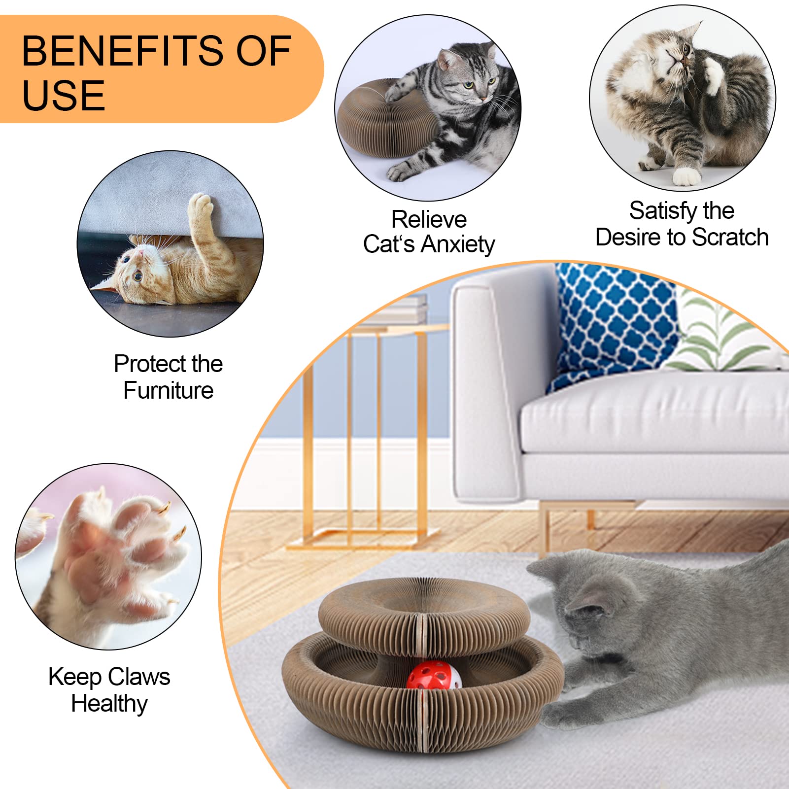 Fluffydream Magic Organ Cat Scratching Board, Interactive Scratch Pad With A Ball, Cat Scratcher For Grinding Claw, Recyclable A