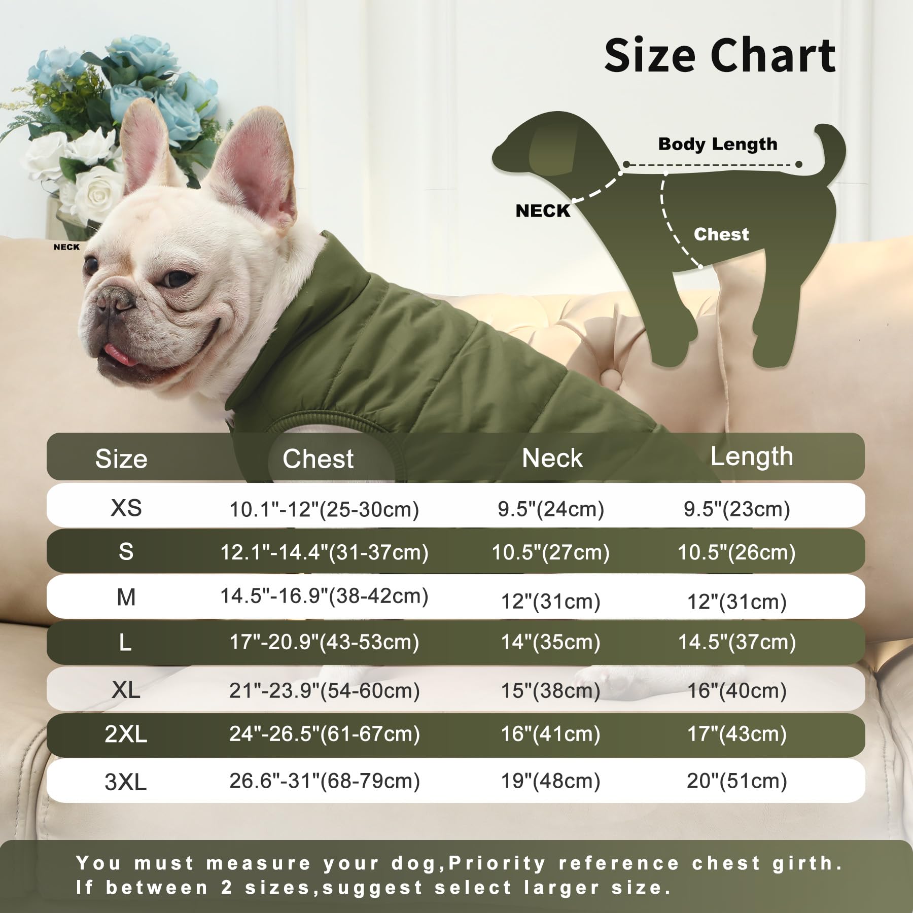 Joydaog 2 Layers Fleece Lined Warm Dog Jacket For Winter Cold Weather,Soft Windproof Large Dog Coat,Green Xxl
