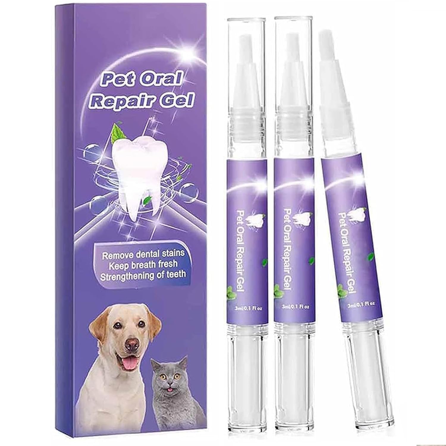 3Pcs Pet Oral Repair Gel, Pet Oral Restoration Whitening Gel, Pet Teeth Care Gel Cleaner Teeth & Fresher Breath, Without Brushin